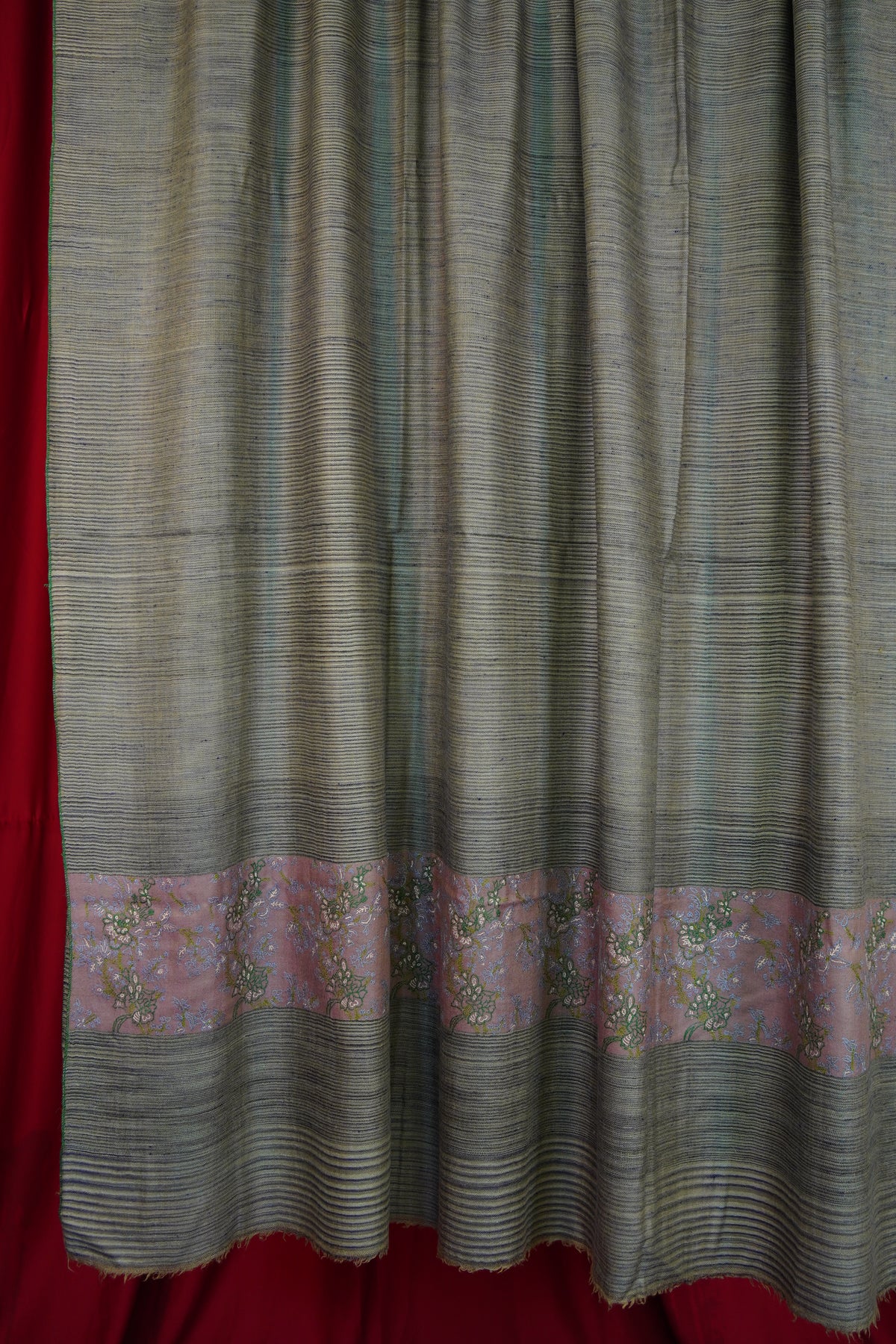 grey striped XL GI paldaar embroidery pashmina shawl 0334