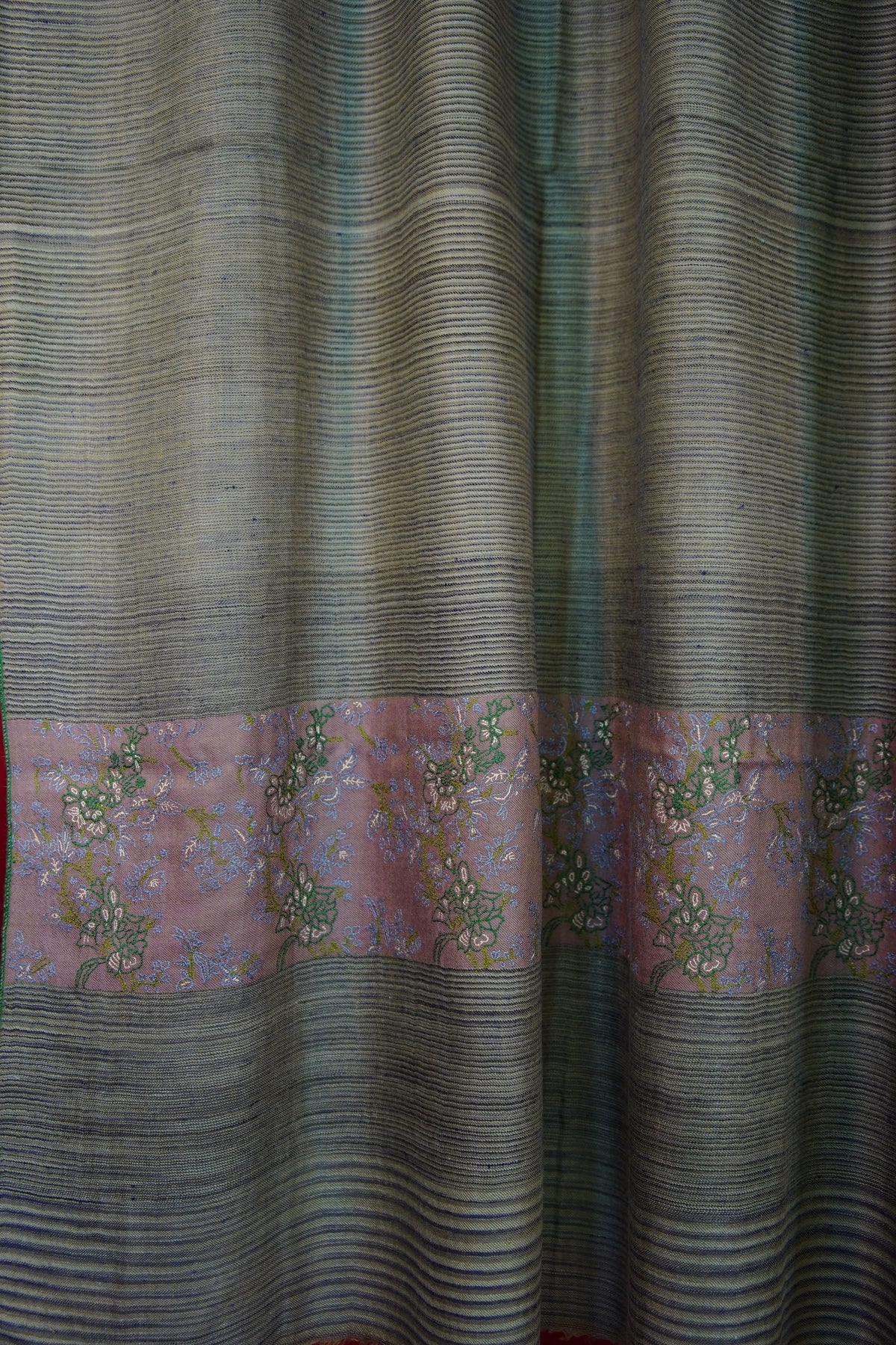 grey striped XL GI paldaar embroidery pashmina shawl 0334