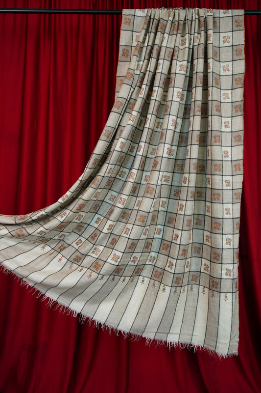 off-white and natural XL GI checked embroidery pashmina shawl 0336