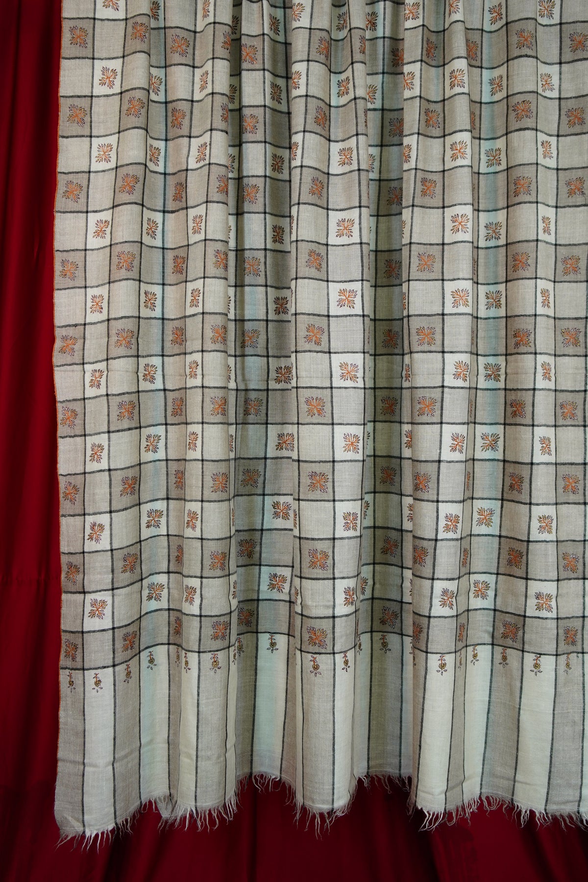 off-white and natural XL GI checked embroidery pashmina shawl 0336