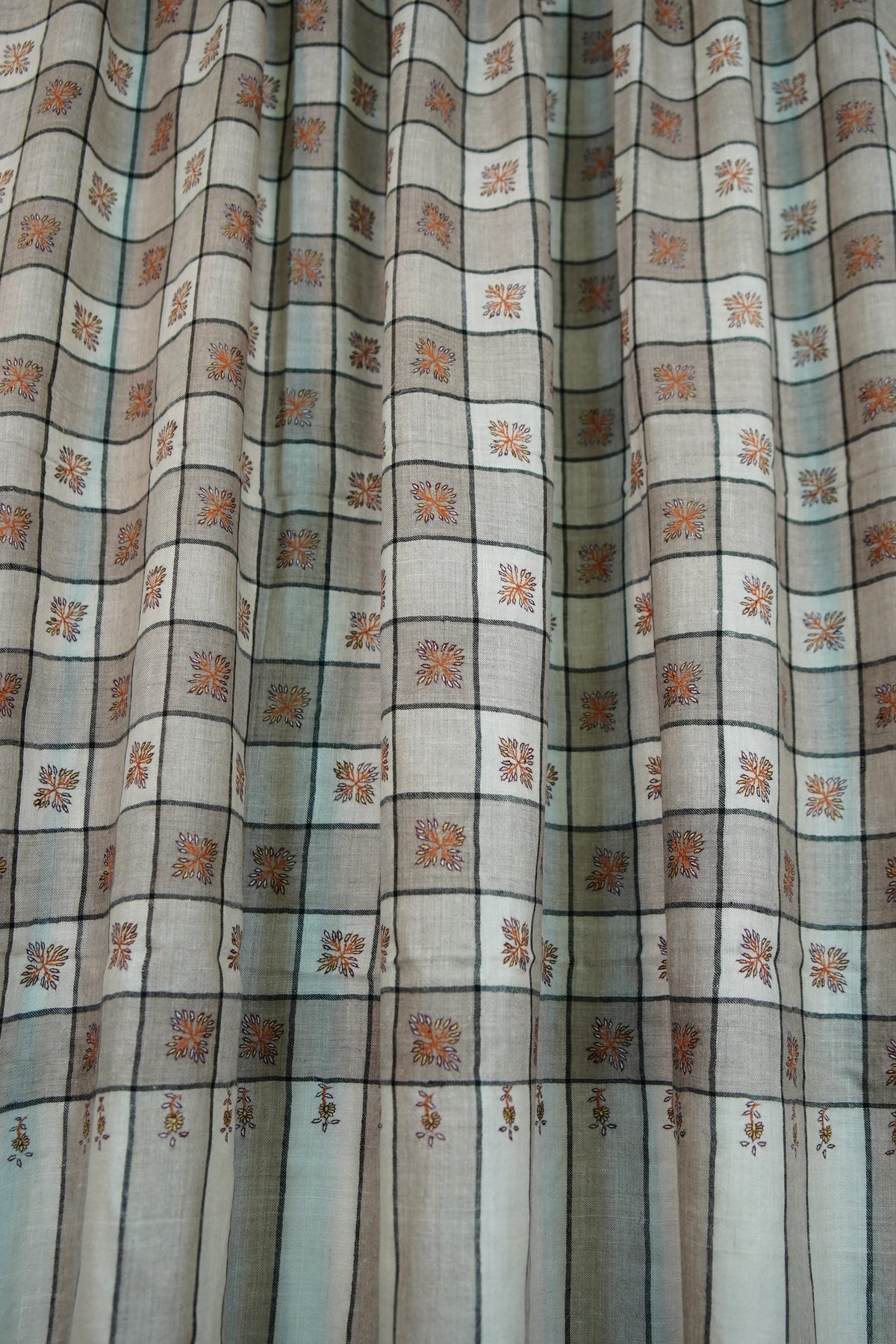 off-white and natural XL GI checked embroidery pashmina shawl 0336