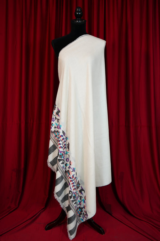 pure white GI kani paldaar pashmina shawl 0343
