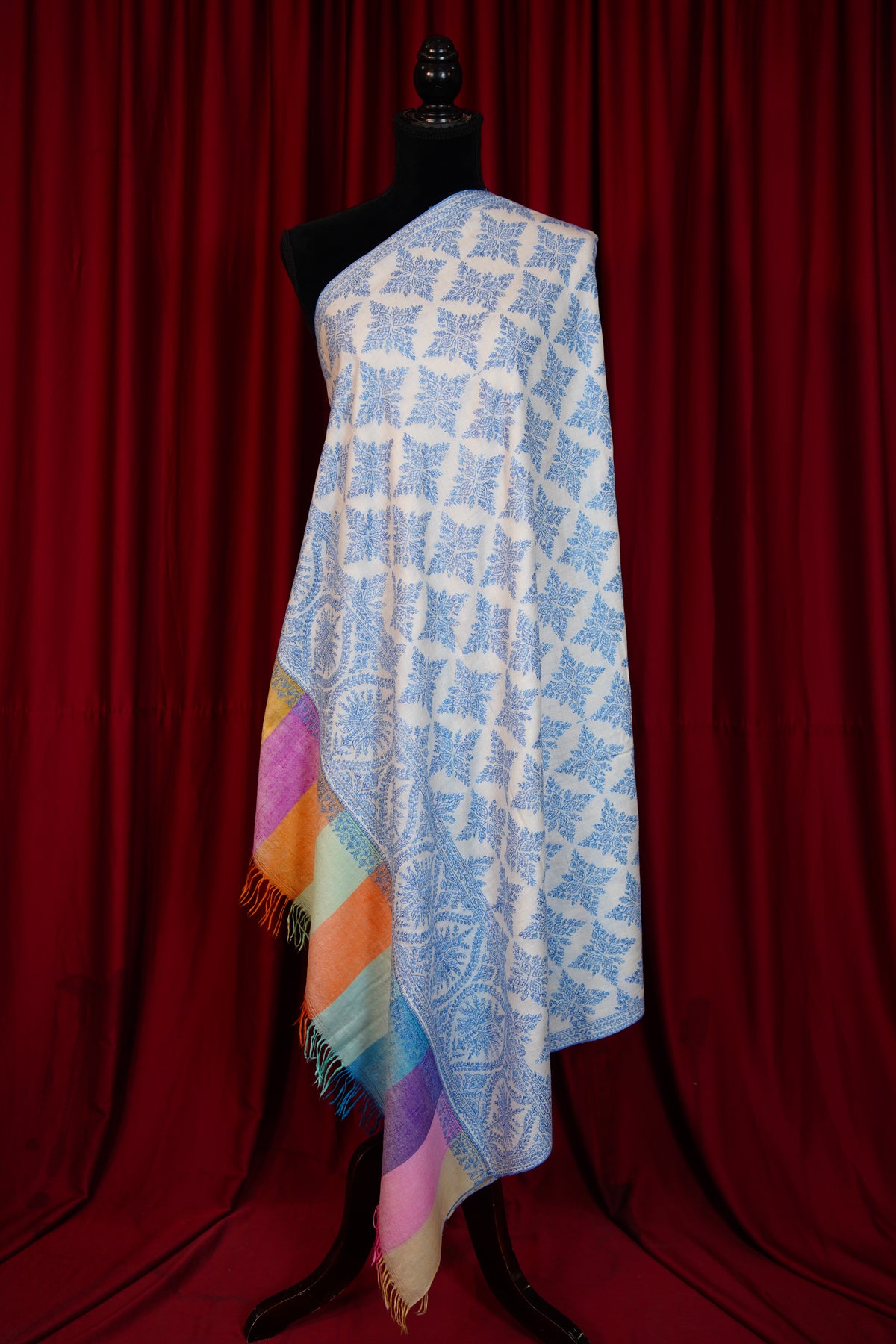off-white multi-coloured palla GI embroidery pashmina shawl 0346