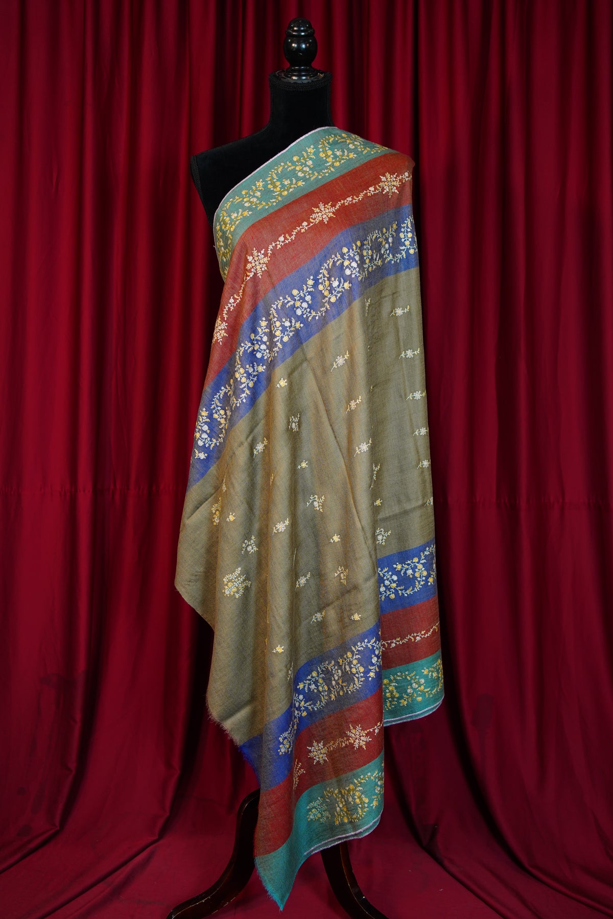 multi-coloured GI embroidery pashmina shawl 0349