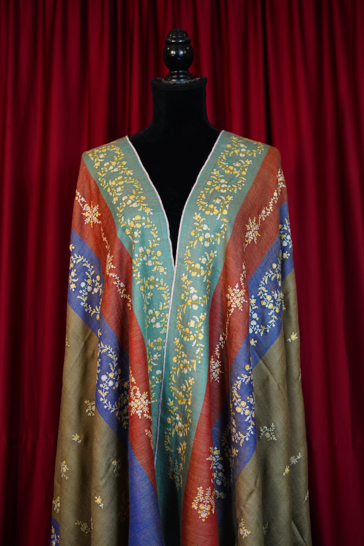 multi-coloured GI embroidery pashmina shawl 0349