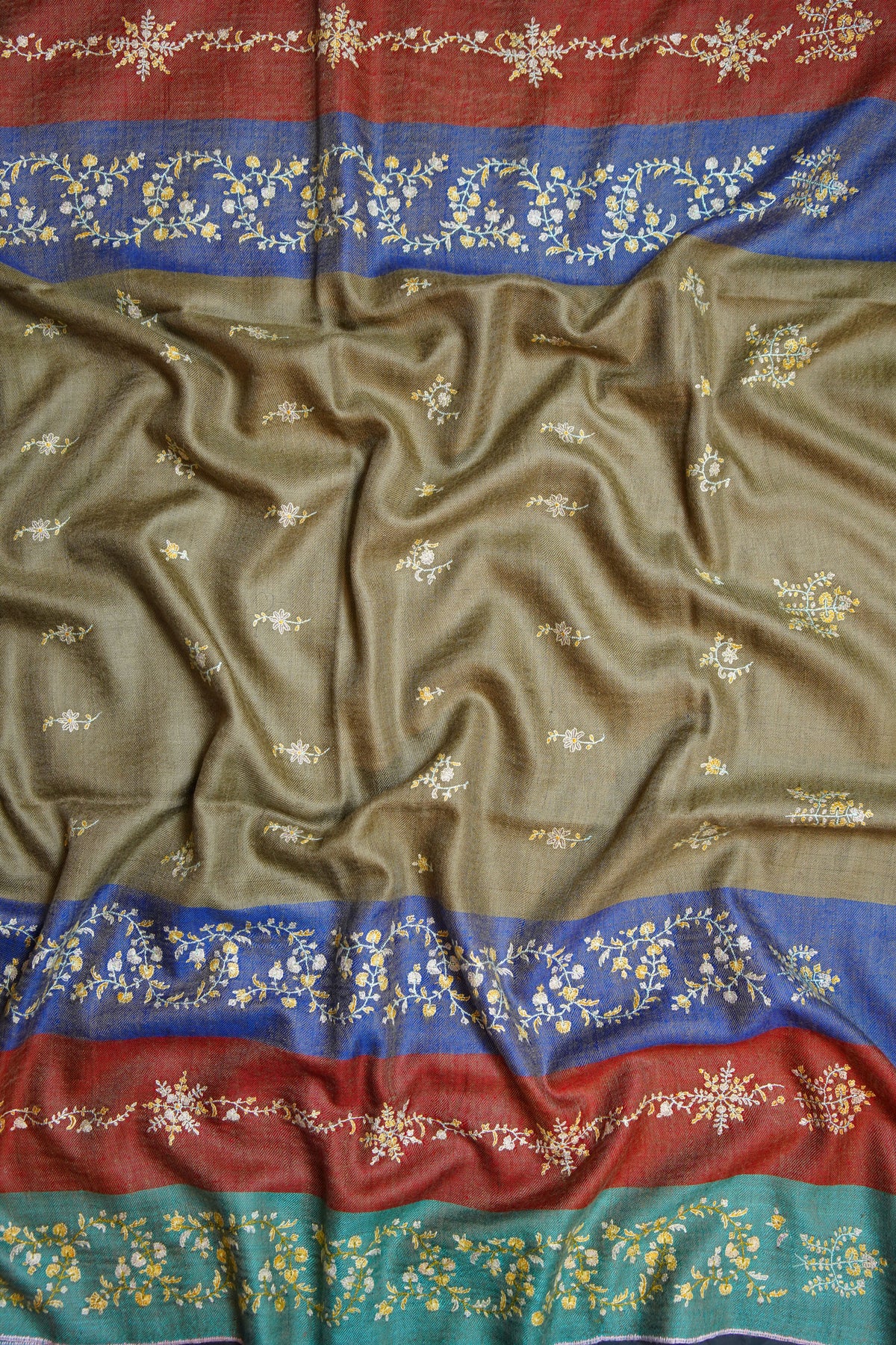multi-coloured GI embroidery pashmina shawl 0349