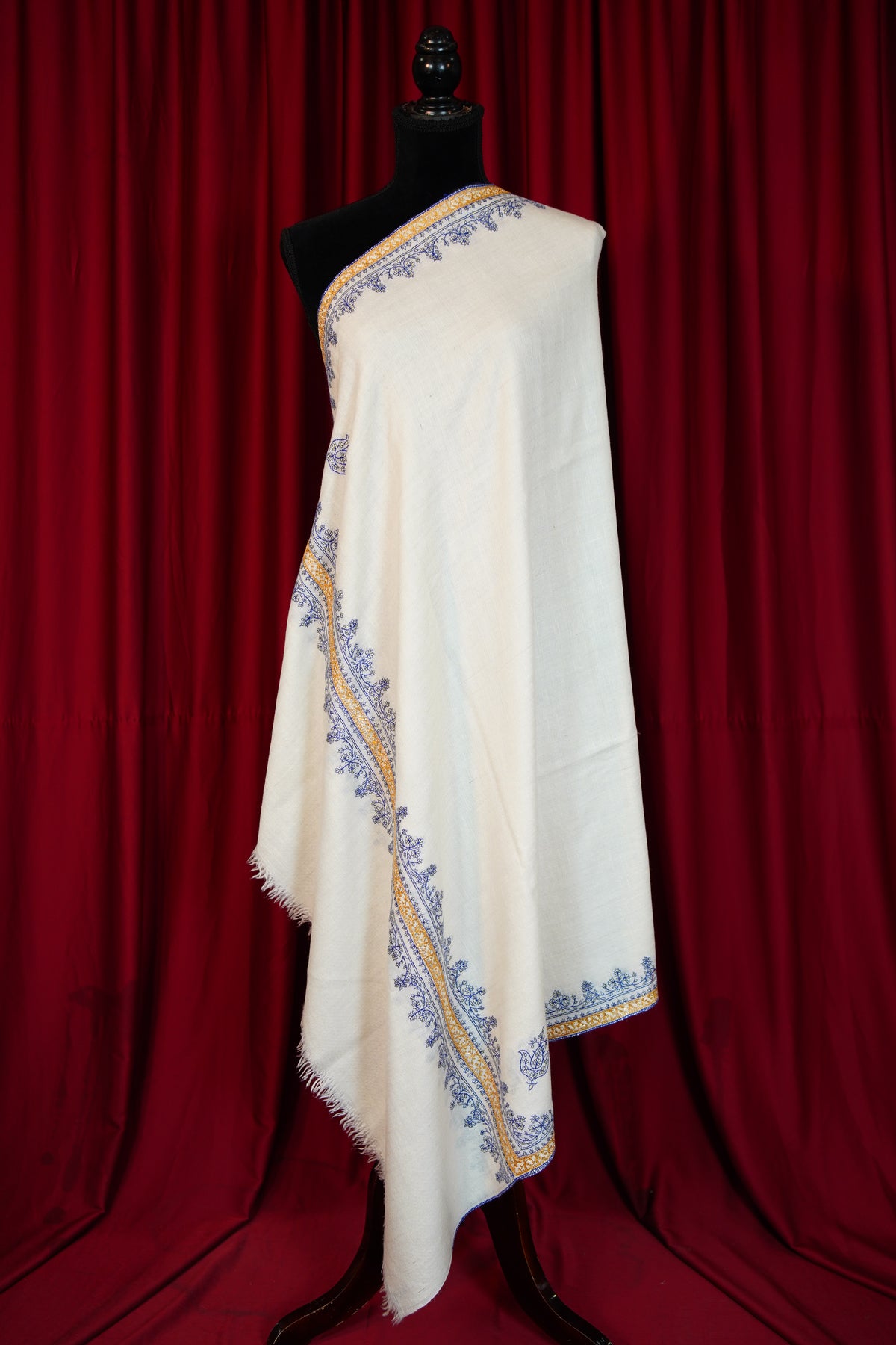 white GI embroidery pashmina shawl 0351