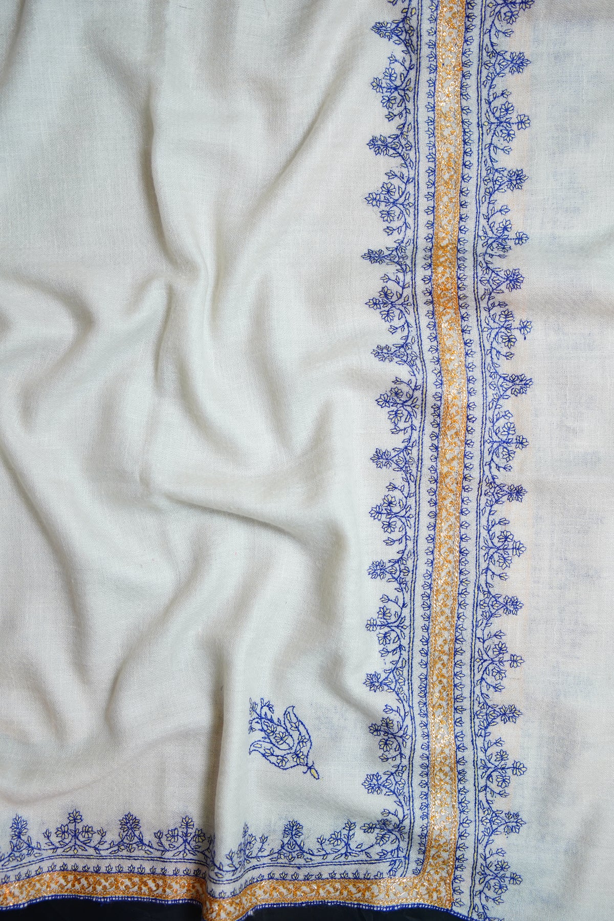 white GI embroidery pashmina shawl 0351