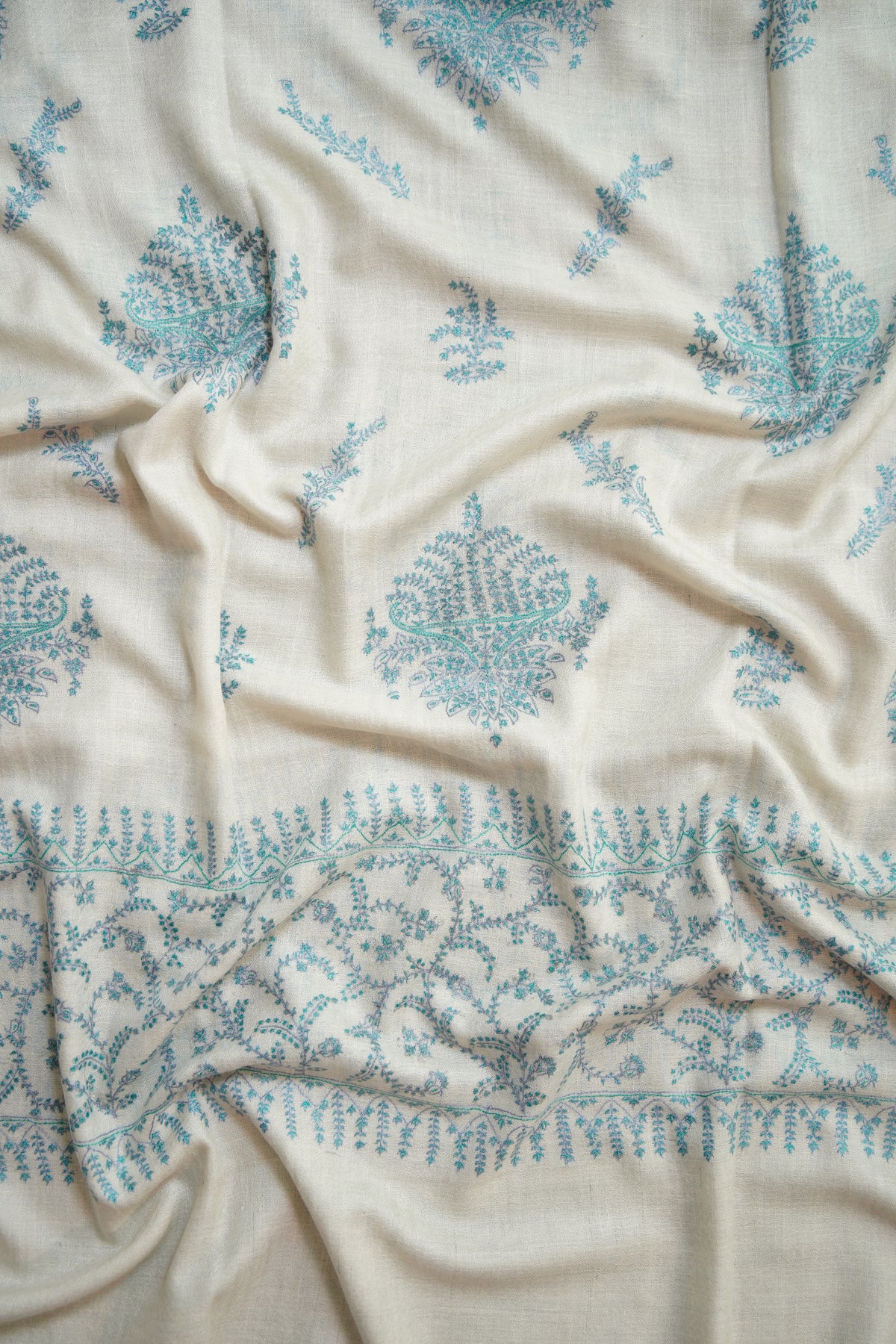 white GI butis embroidery pashmina shawl 0353