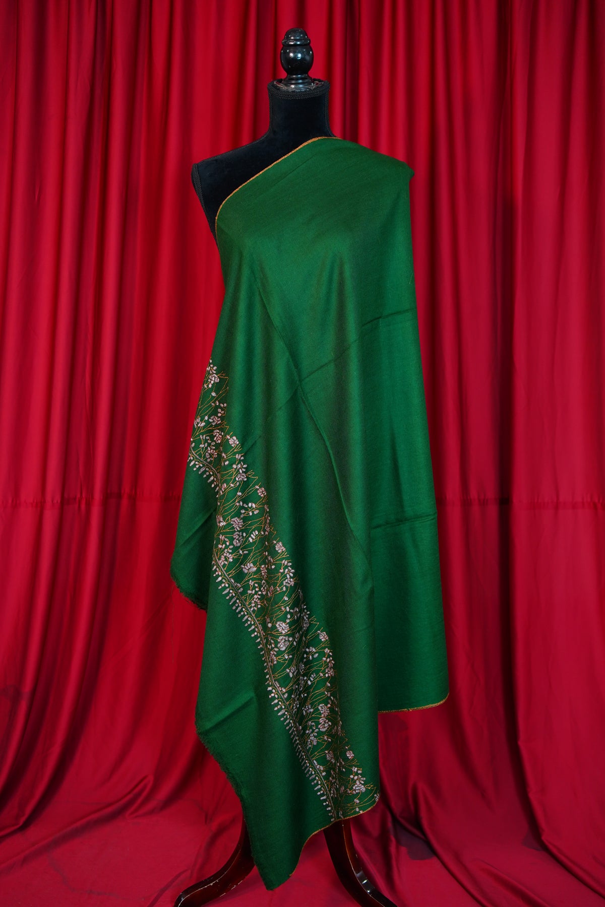 green GI palla embroidery pashmina shawl 0357