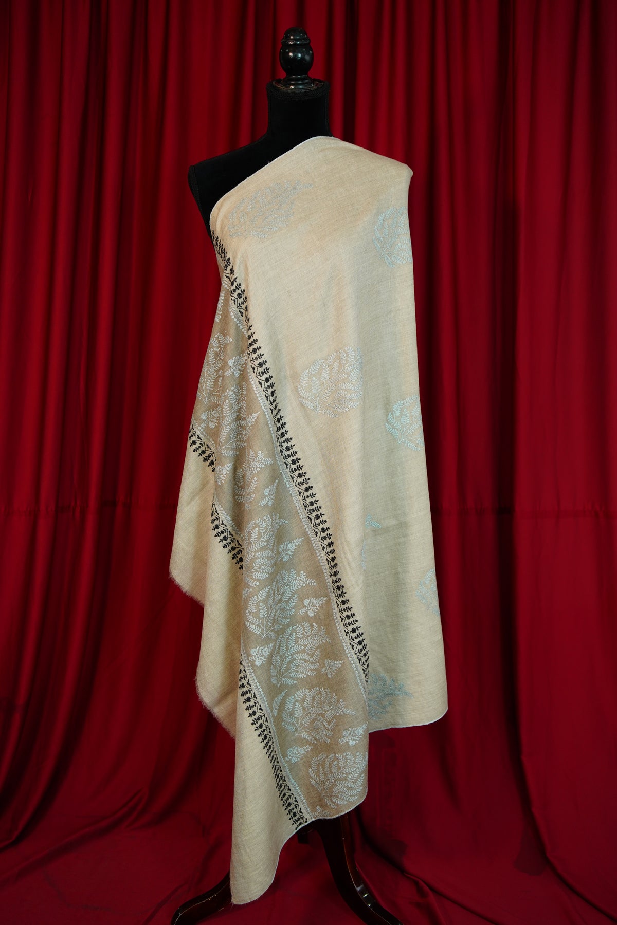 creamy natural GI embroidery pashmina shawl 0359