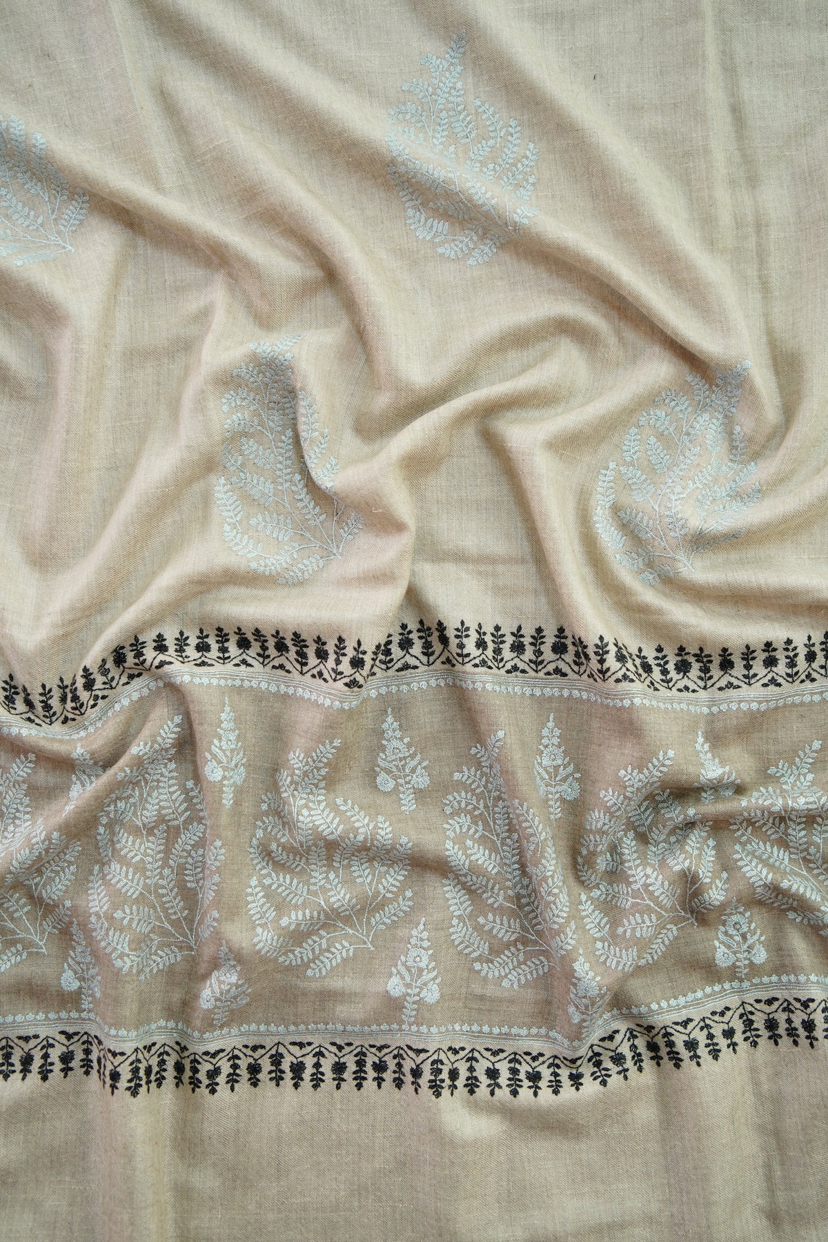 creamy natural GI embroidery pashmina shawl 0359