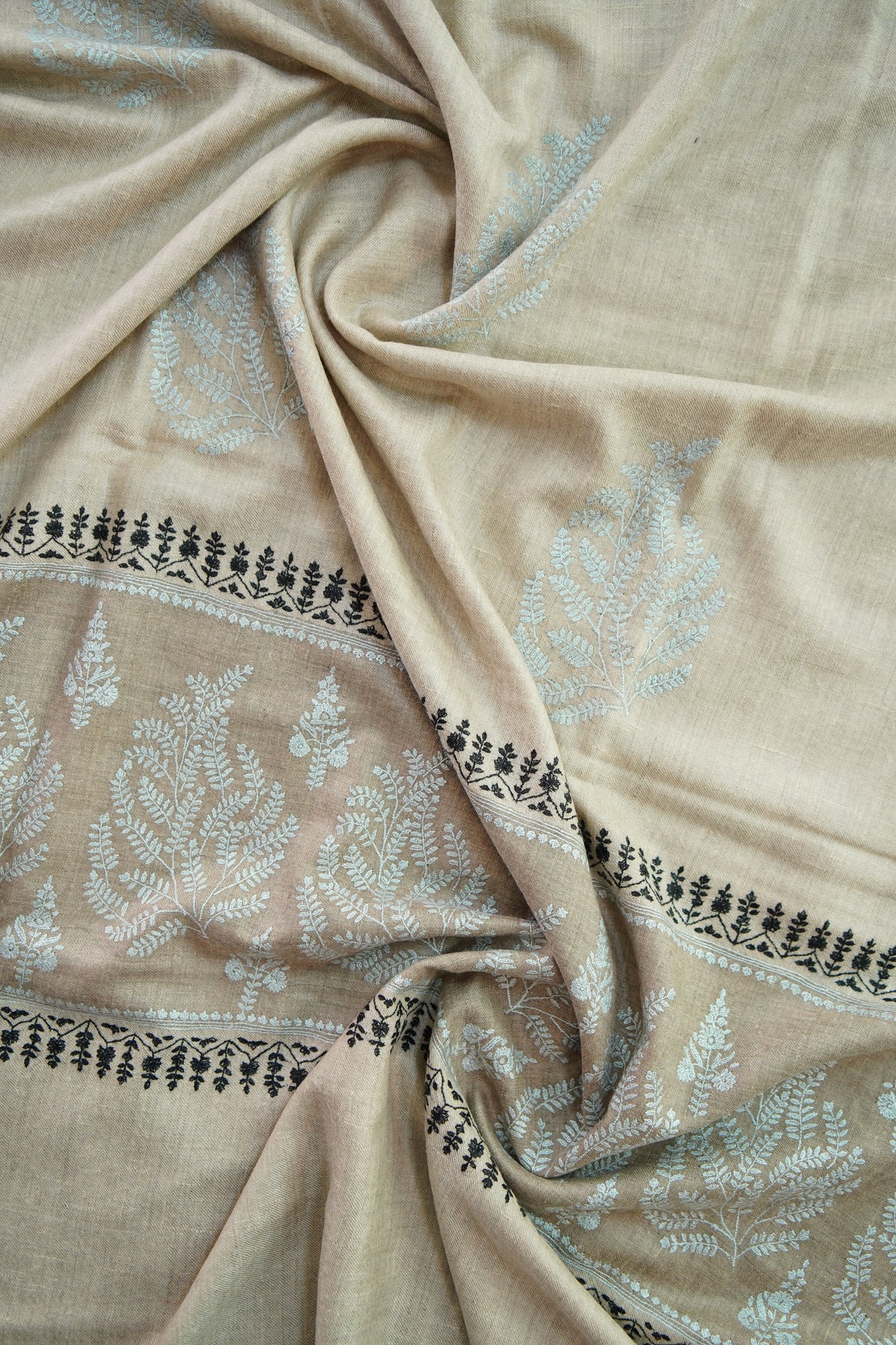 creamy natural GI embroidery pashmina shawl 0359