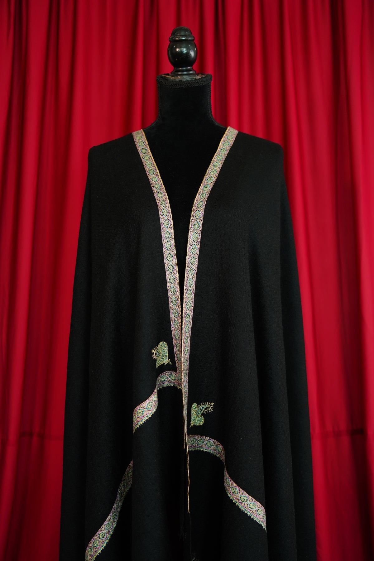 black GI embroidery pashmina shawl 0360