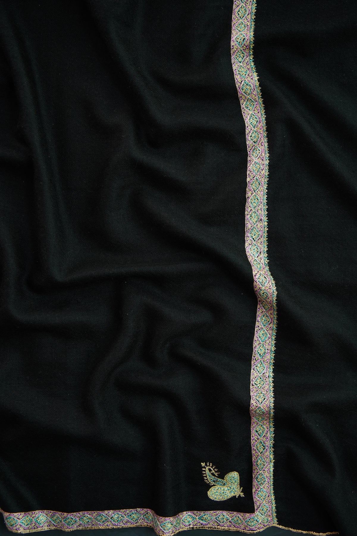 black GI embroidery pashmina shawl 0360