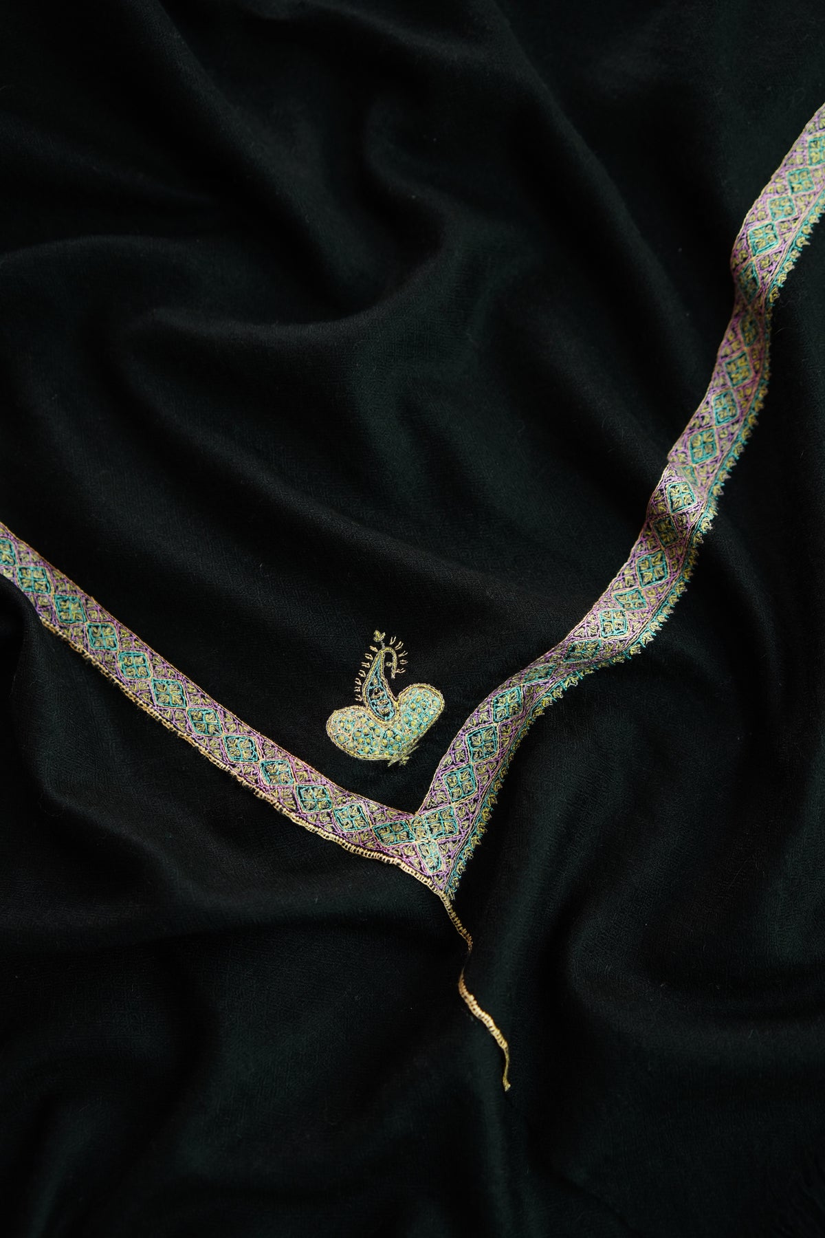 black GI embroidery pashmina shawl 0360