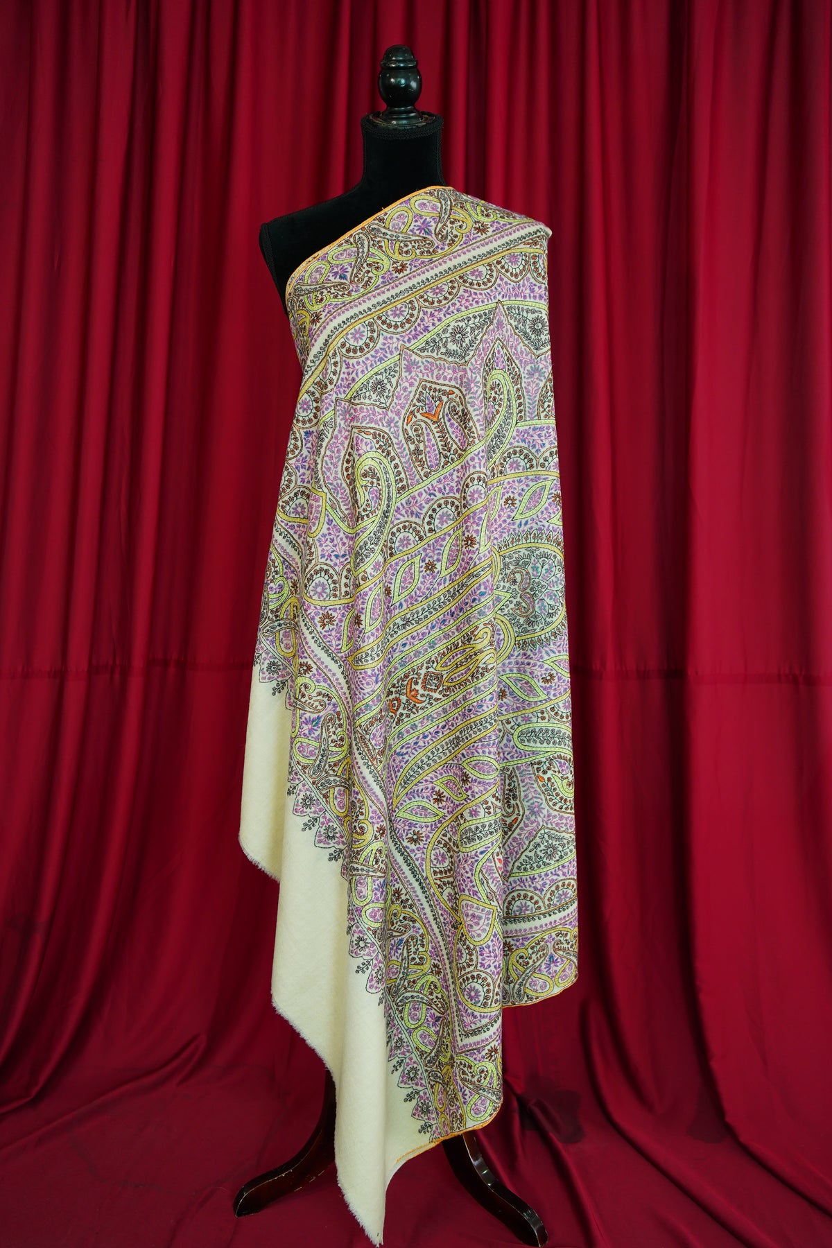 creamy GI multi-coloured embroidery pashmina shawl 0361