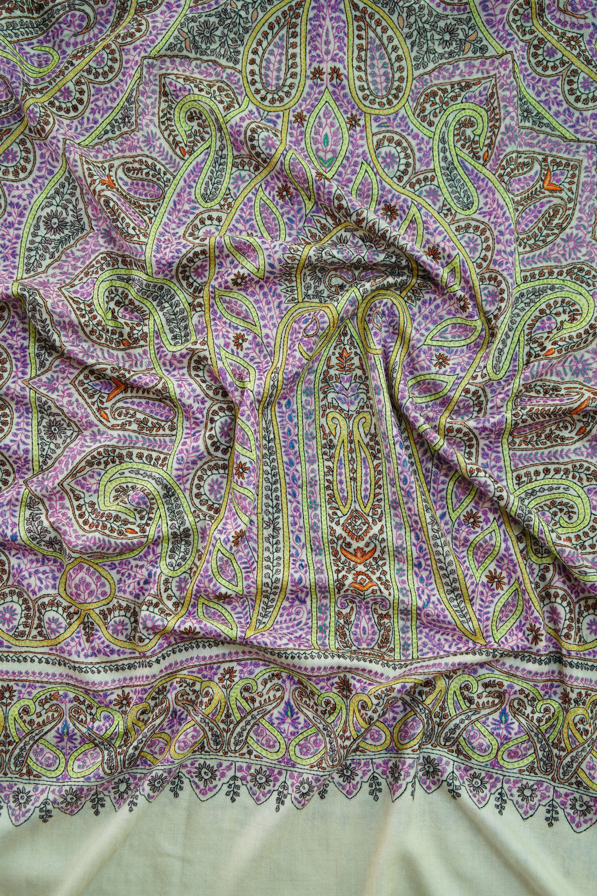 creamy GI multi-coloured embroidery pashmina shawl 0361