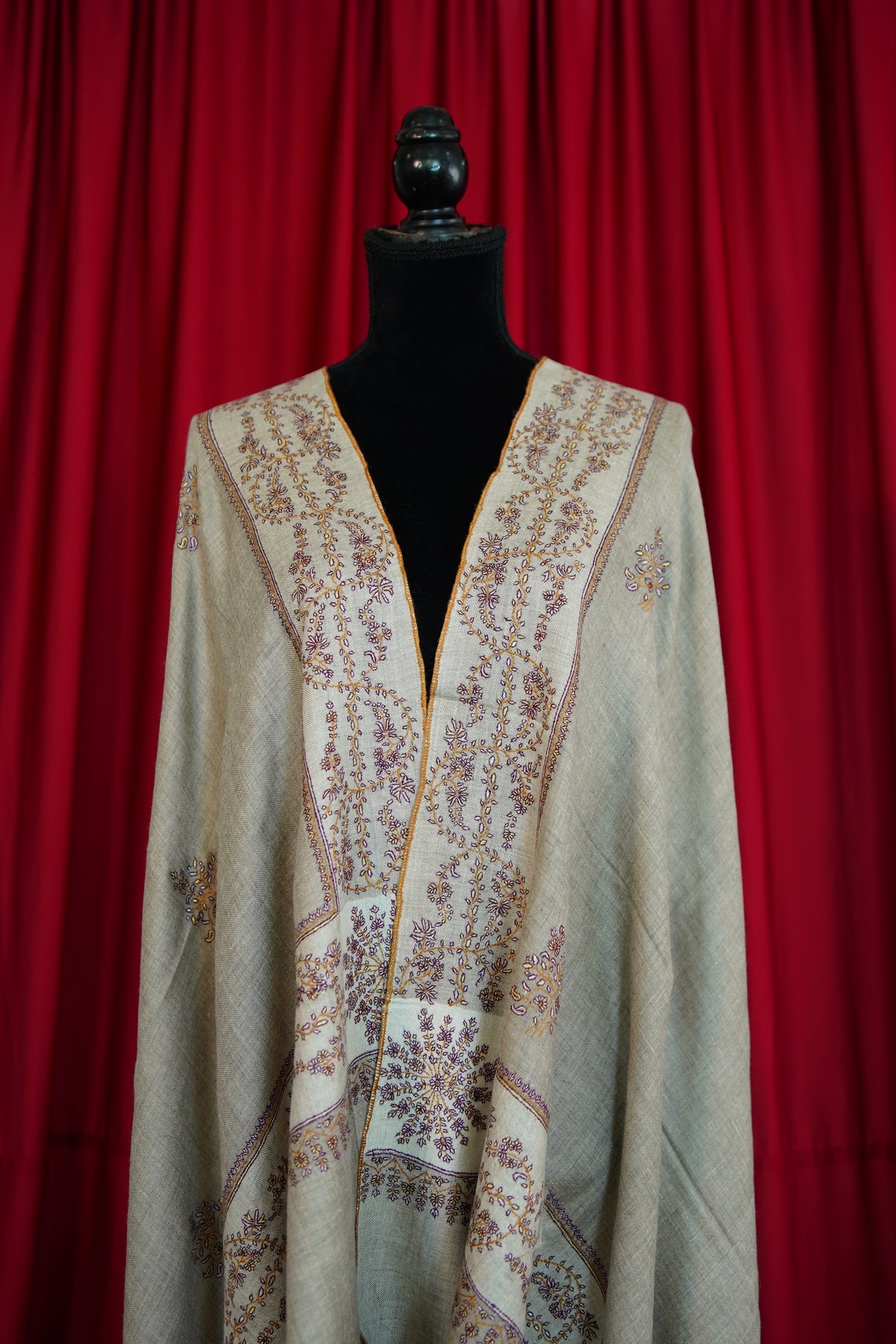 natural GI butis embroidery pashmina shawl 0362