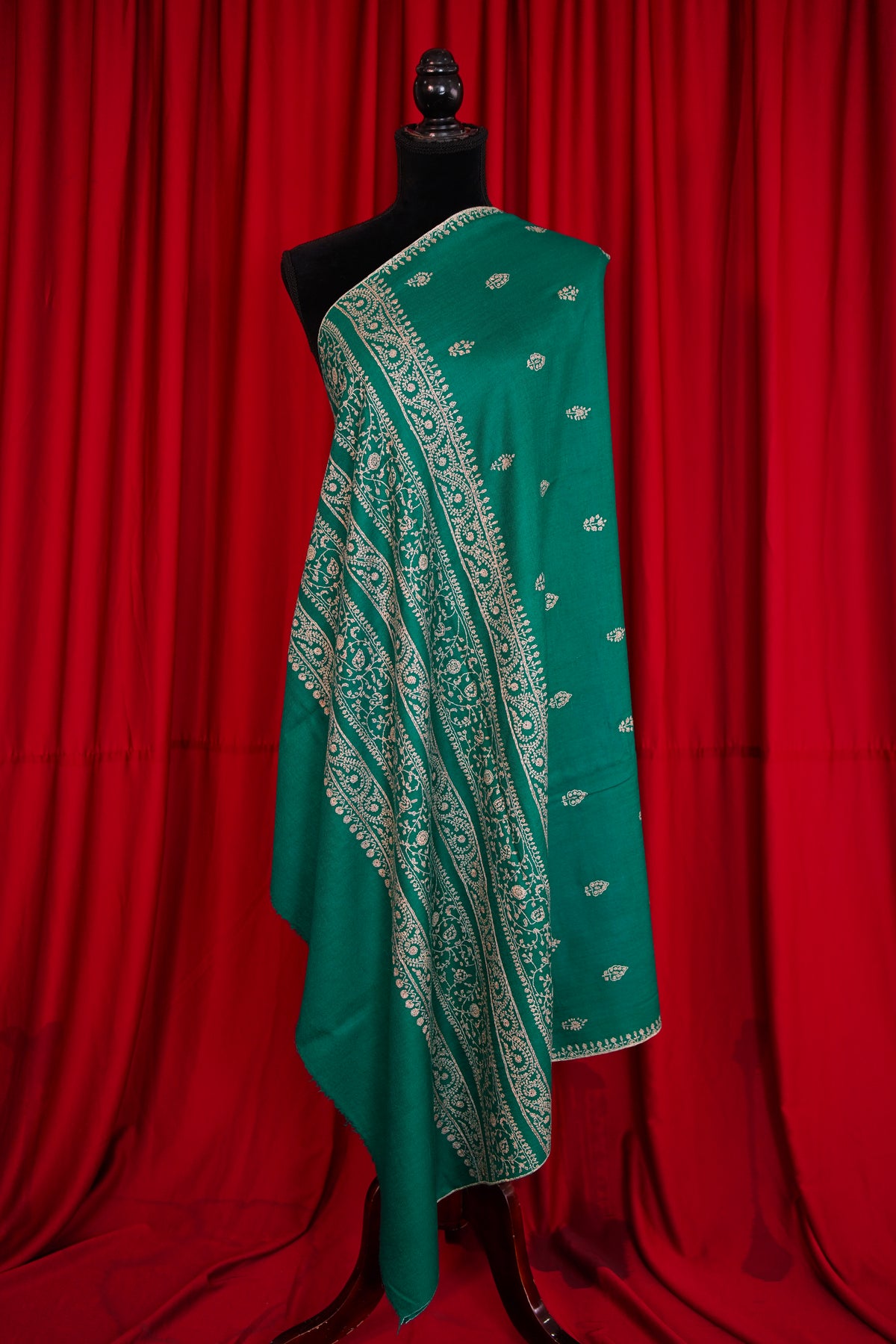 jade green GI embroidery pashmina shawl 0363