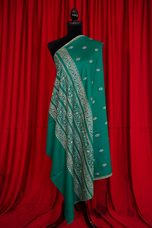 jade green GI embroidery pashmina shawl 0363