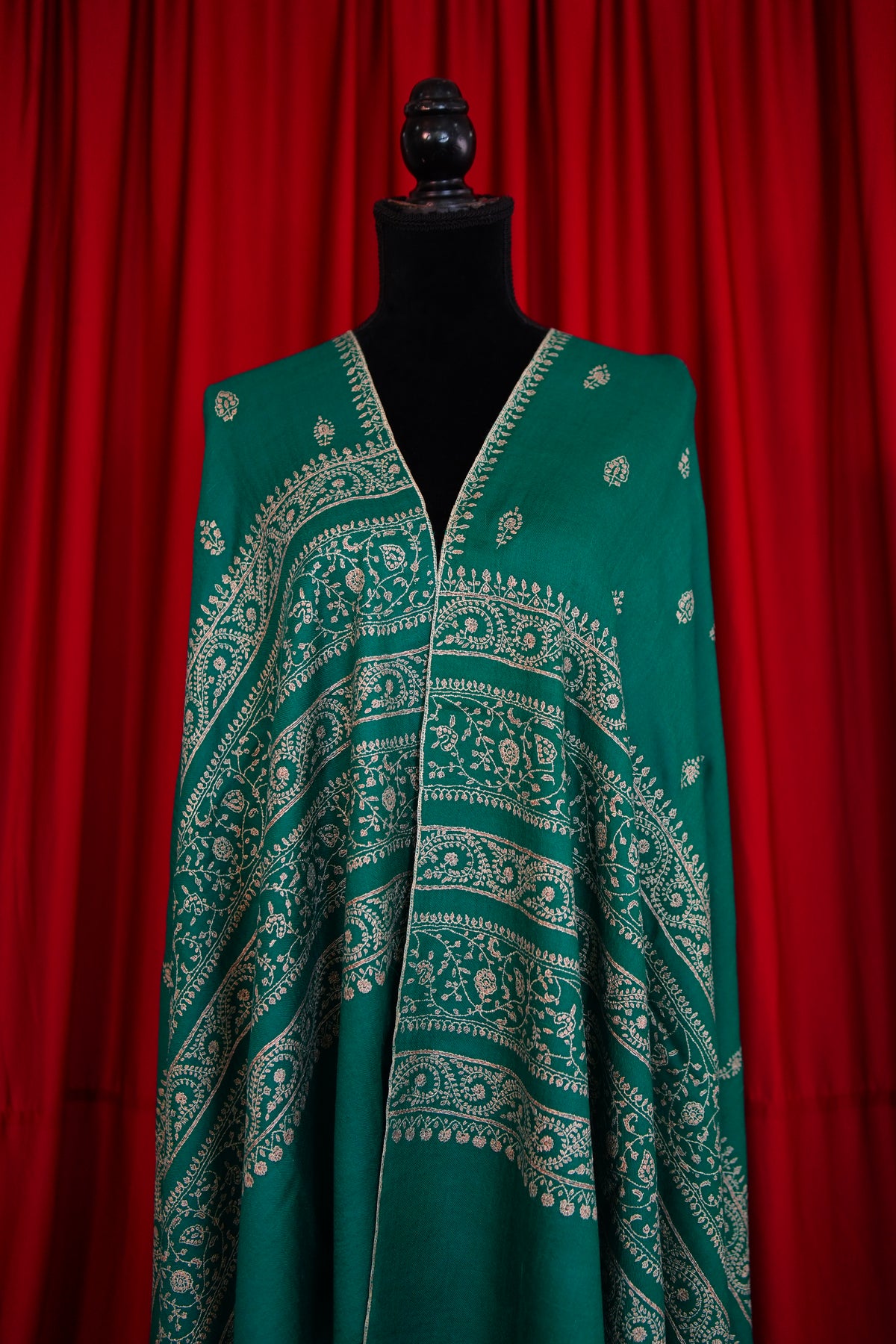 jade green GI embroidery pashmina shawl 0363