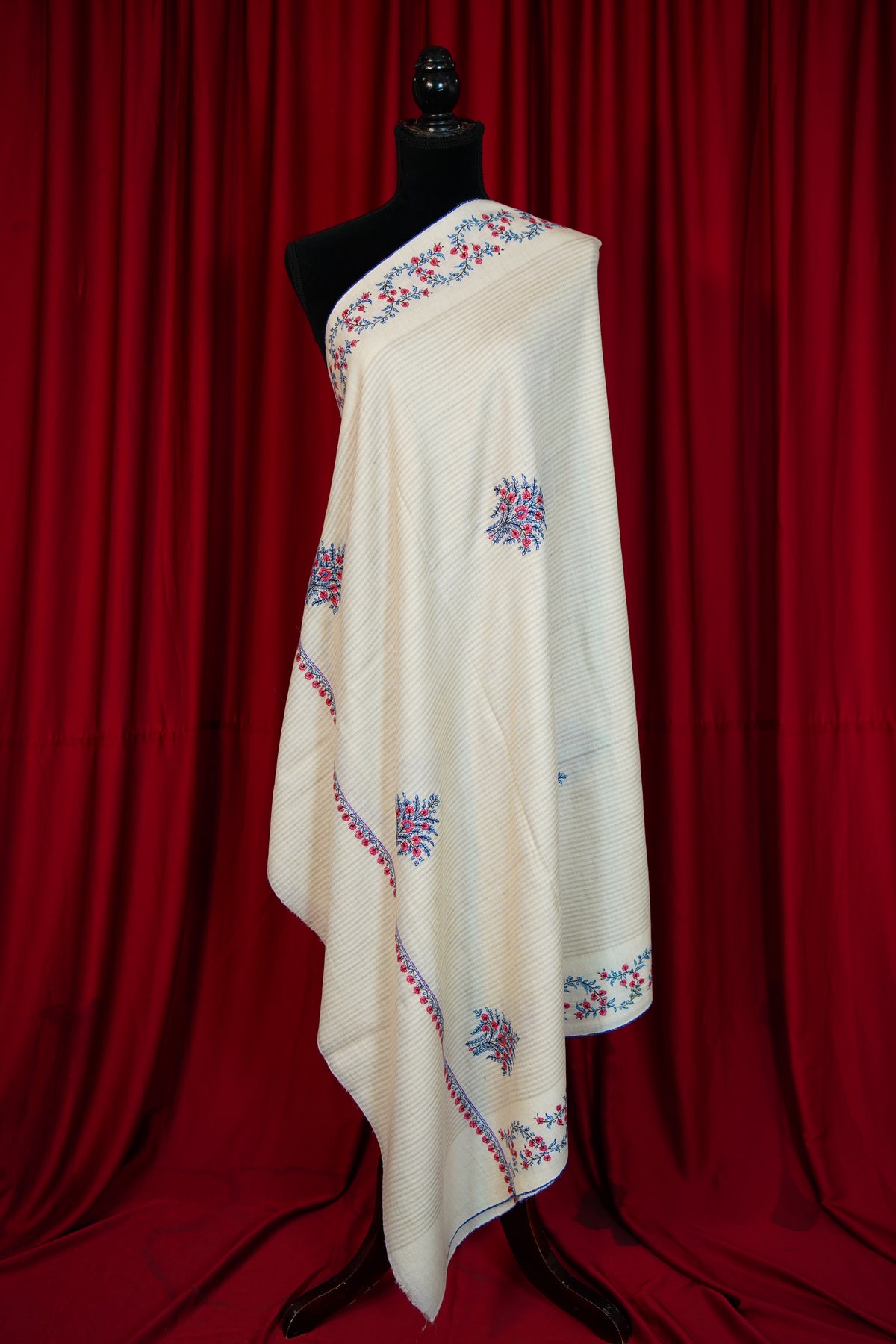 pure white GI embroidery pashmina shawl 0364