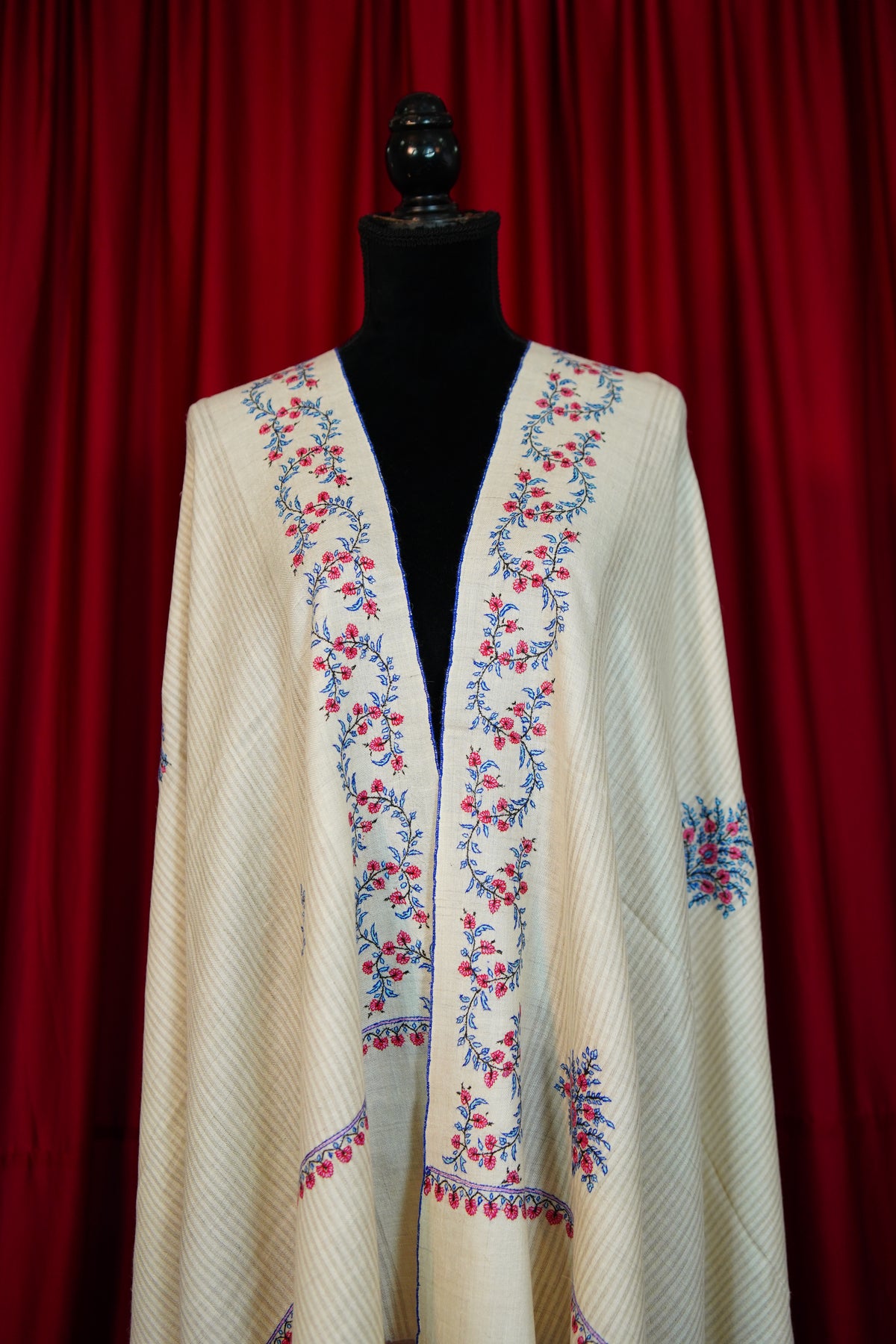 pure white GI embroidery pashmina shawl 0364