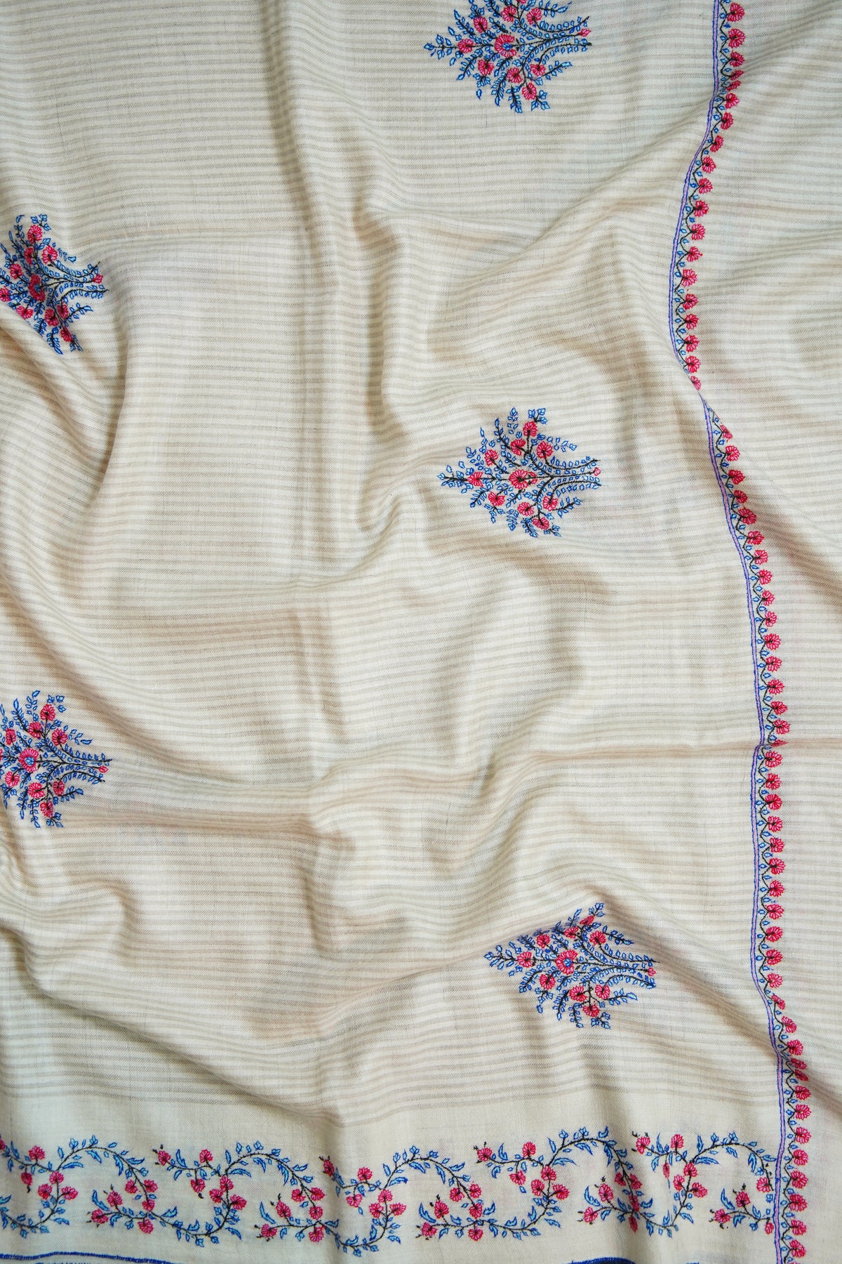 pure white GI embroidery pashmina shawl 0364