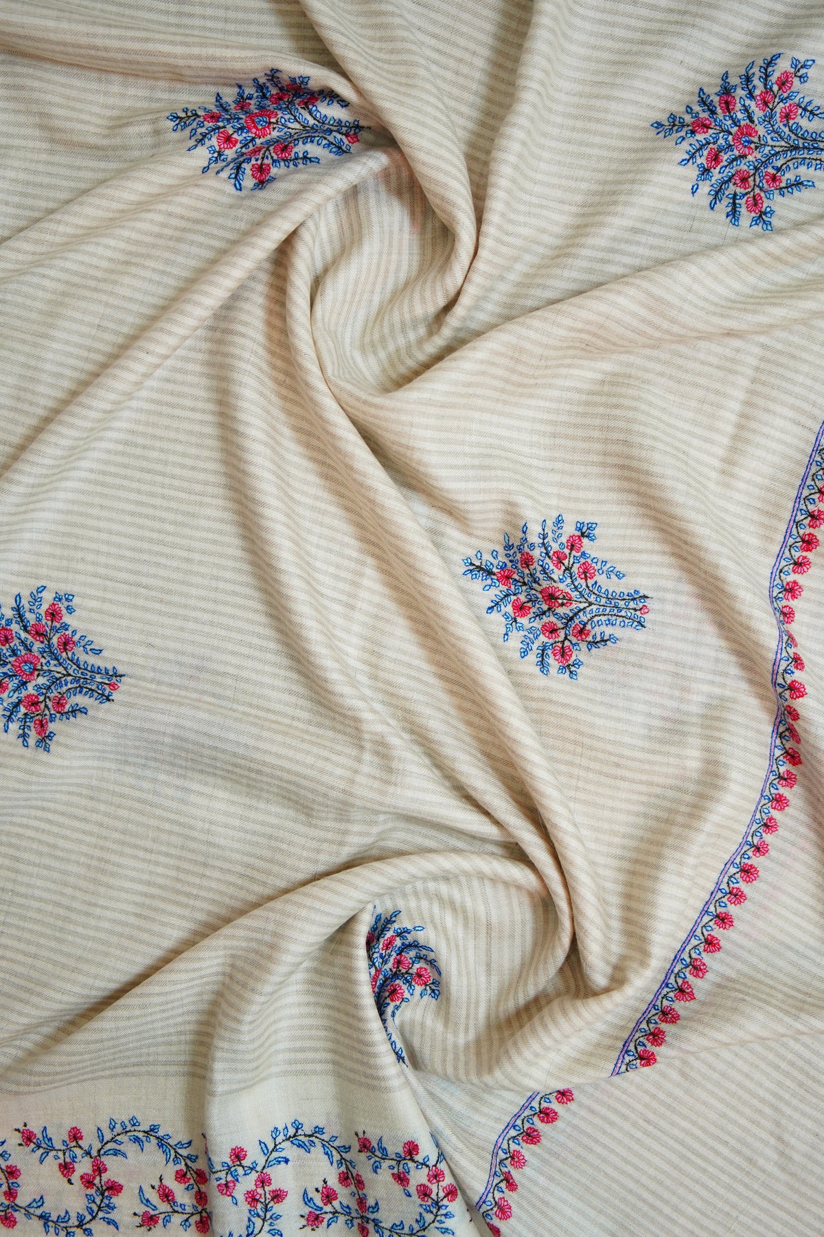 pure white GI embroidery pashmina shawl 0364