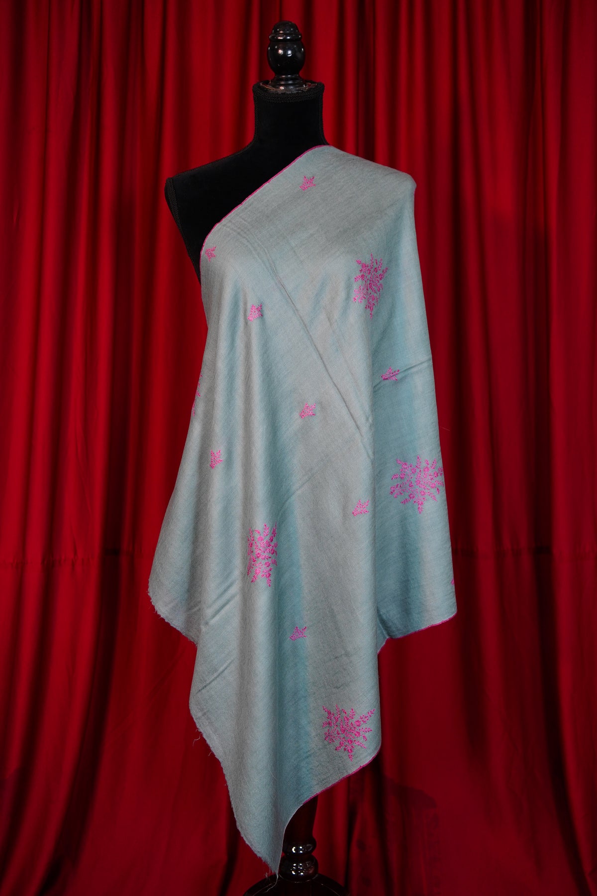 pigeon blue GI butis embroidery pashmina stole 0365