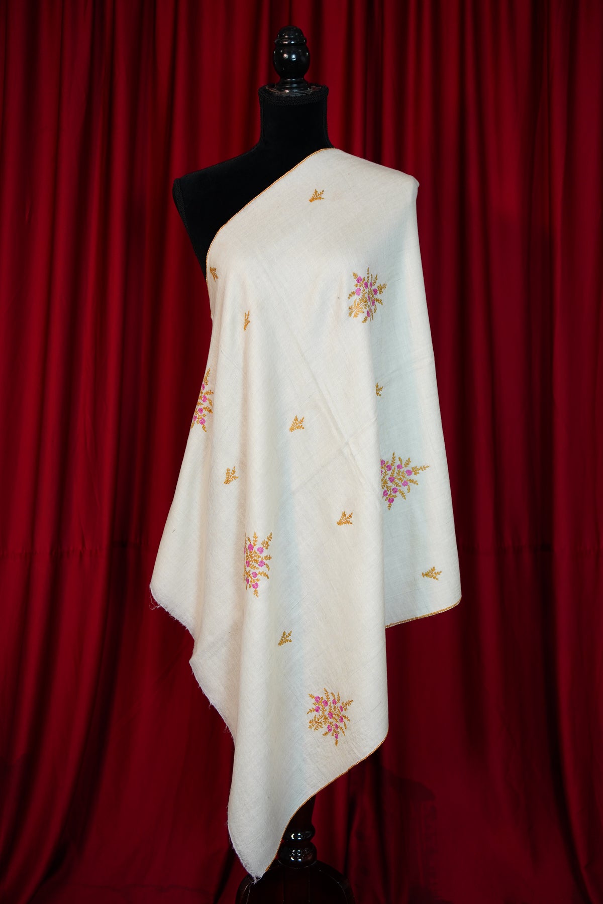 pure white GI butis embroidery pashmina stole 0366