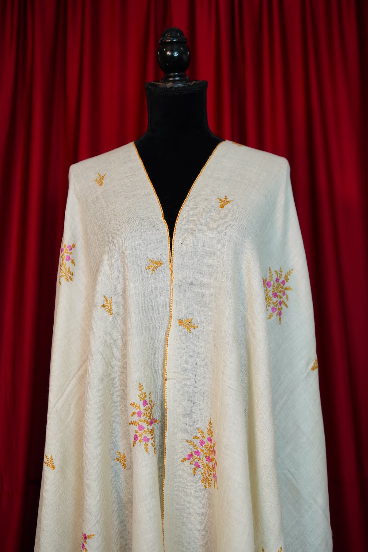 pure white GI butis embroidery pashmina stole 0366