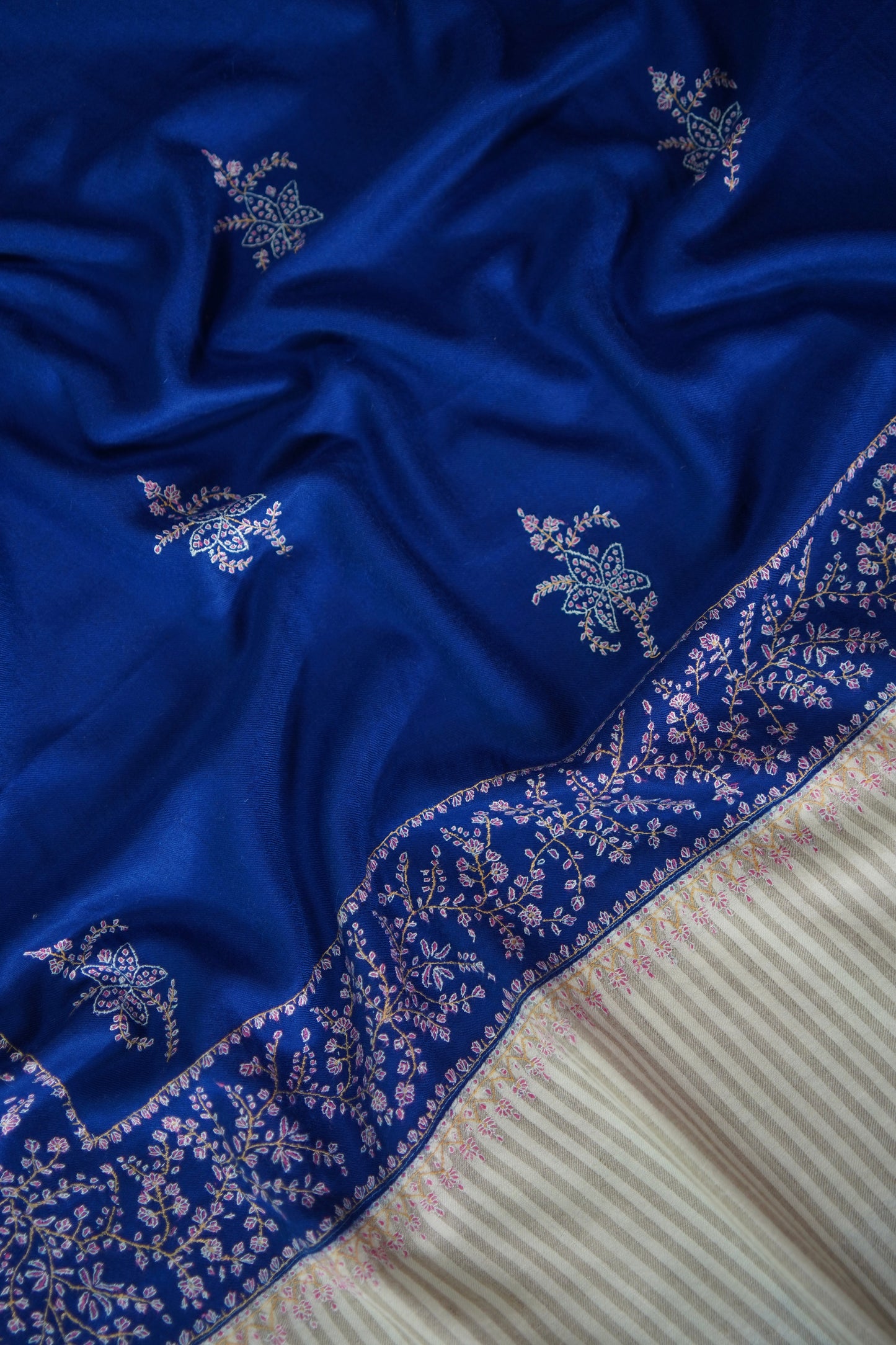 Blue butis GI embroidery pashmina shawl 9466