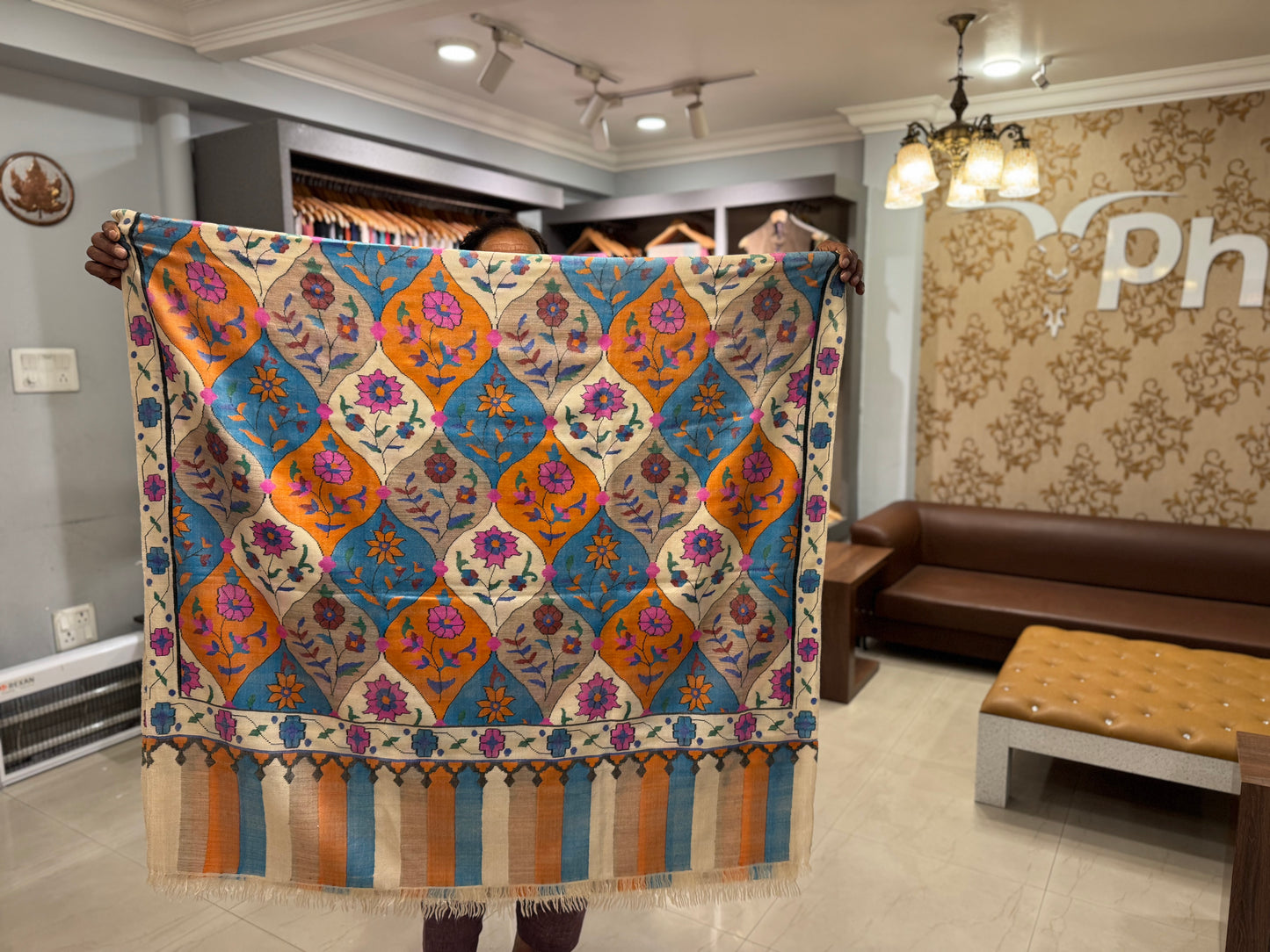 Kani woven offwhite base multicoloured shawl