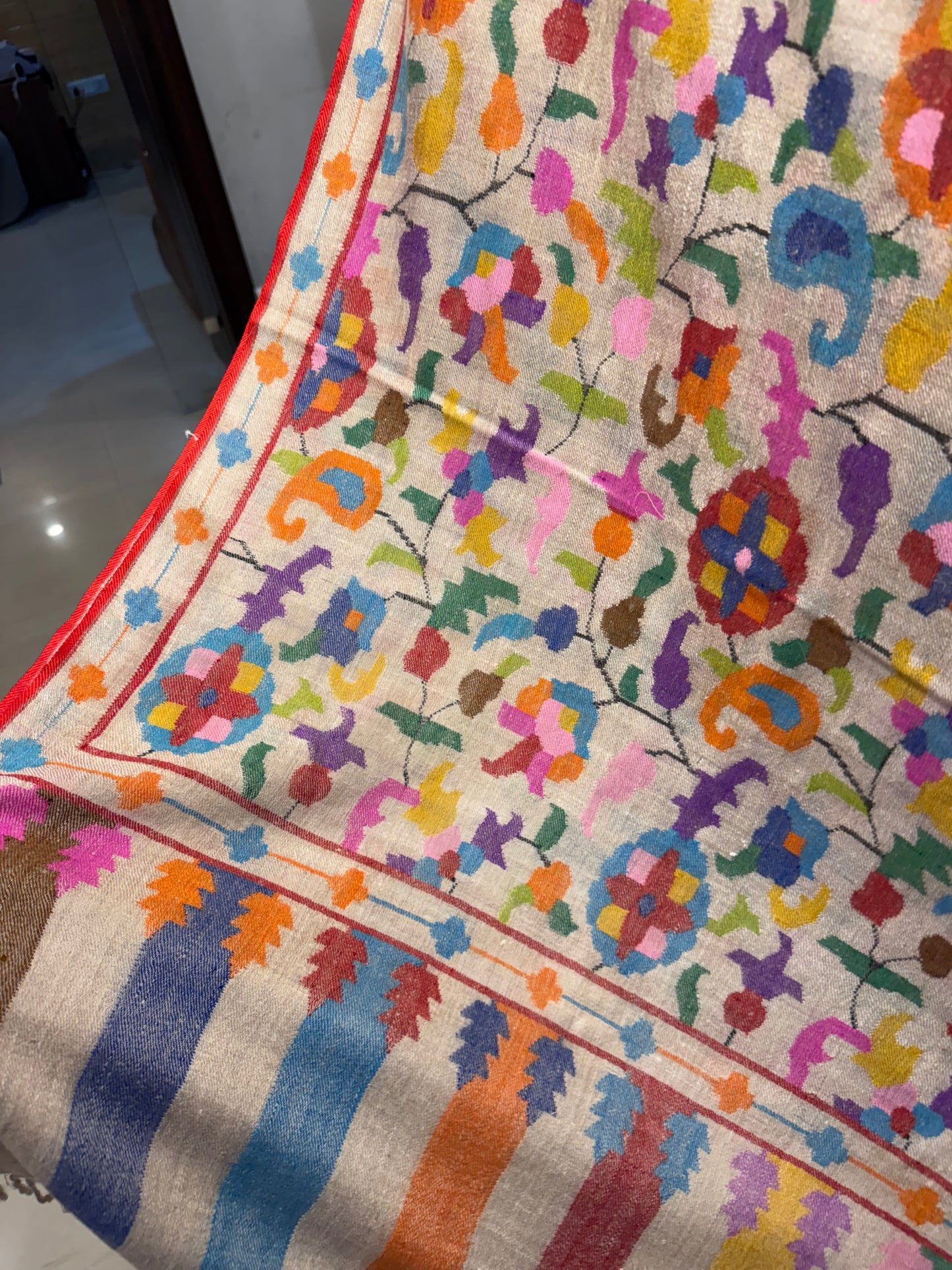 L Natural toosh shade kani woven shawl 2.5 Gaz