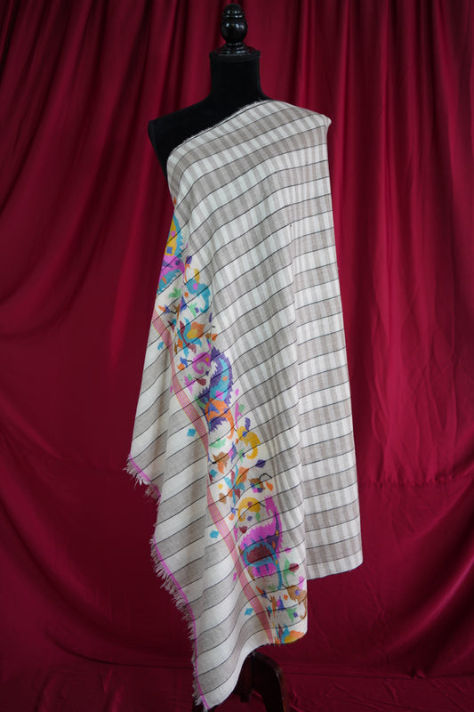 creamy white checked kani palla shawl 9468