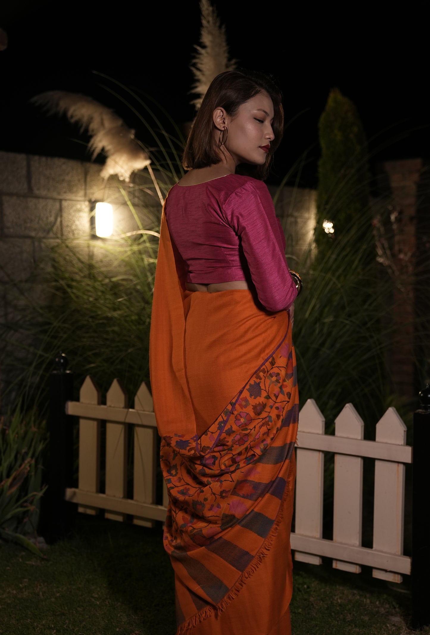 orange handmade kani palla woven saree