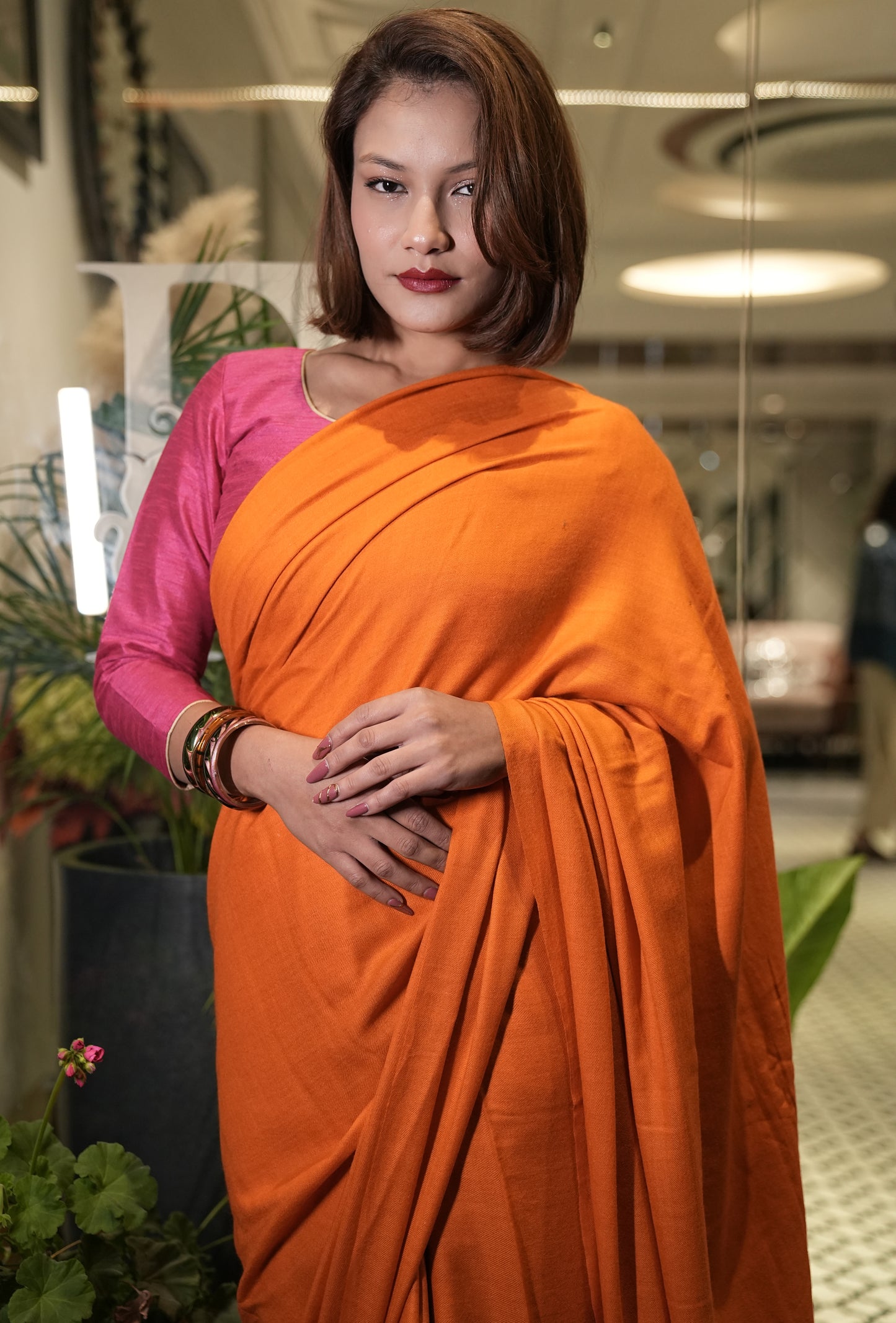 orange handmade kani palla woven saree