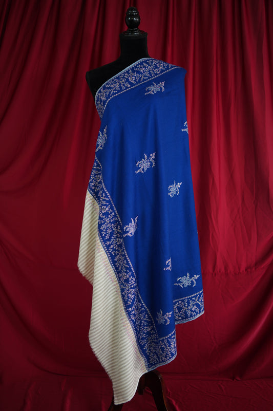 Blue butis GI embroidery pashmina shawl 9466