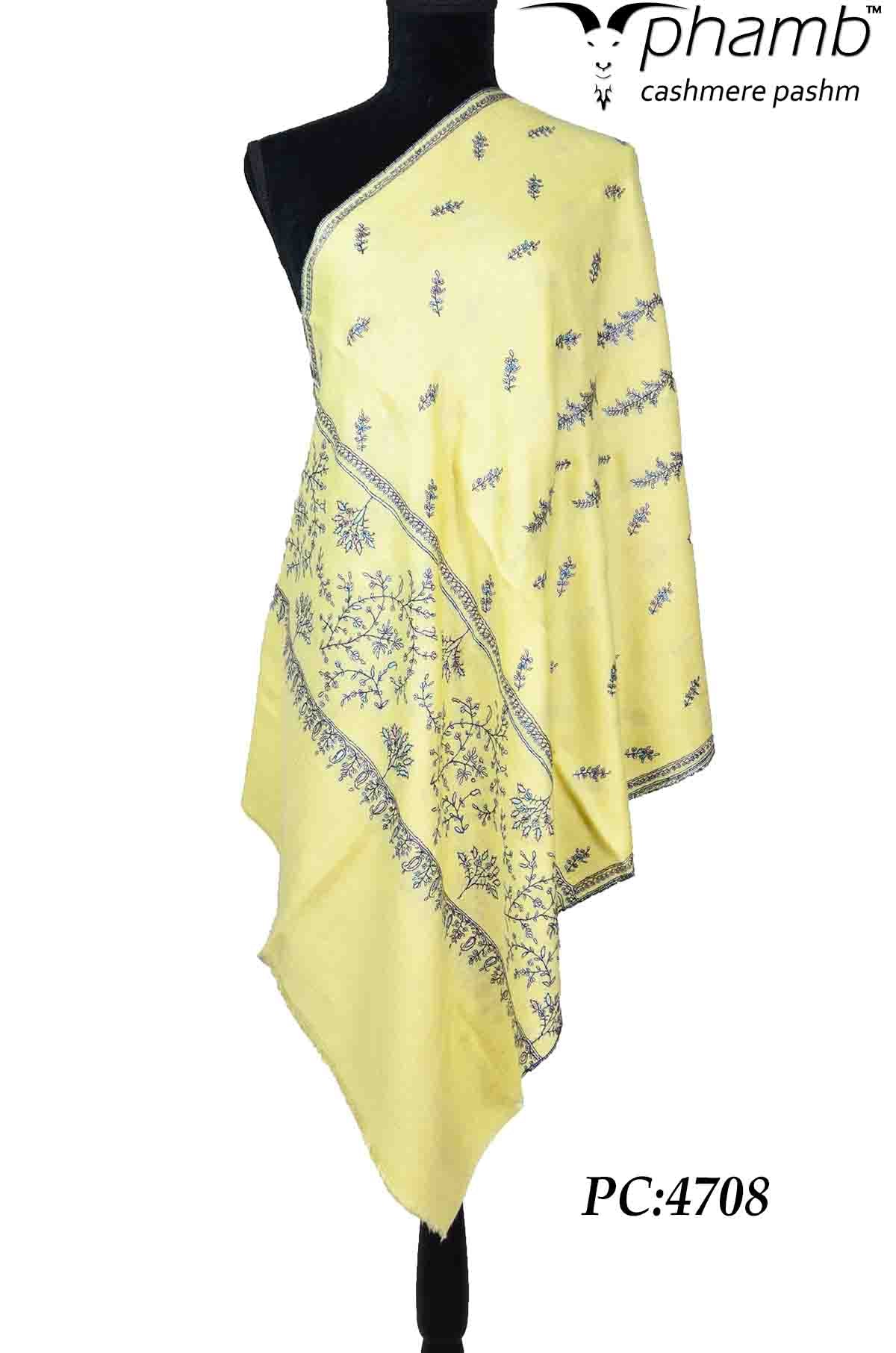 light yellow embroidery stole - 4708