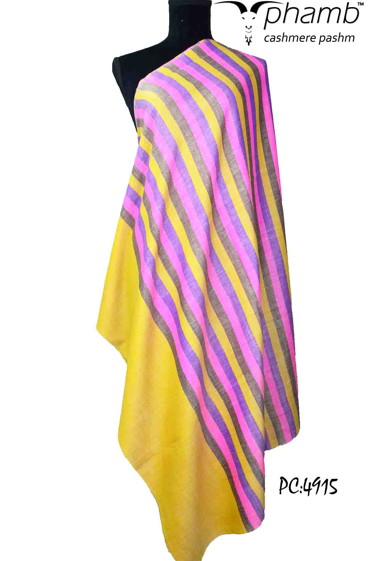 stripes shawl with yellow border - 4915