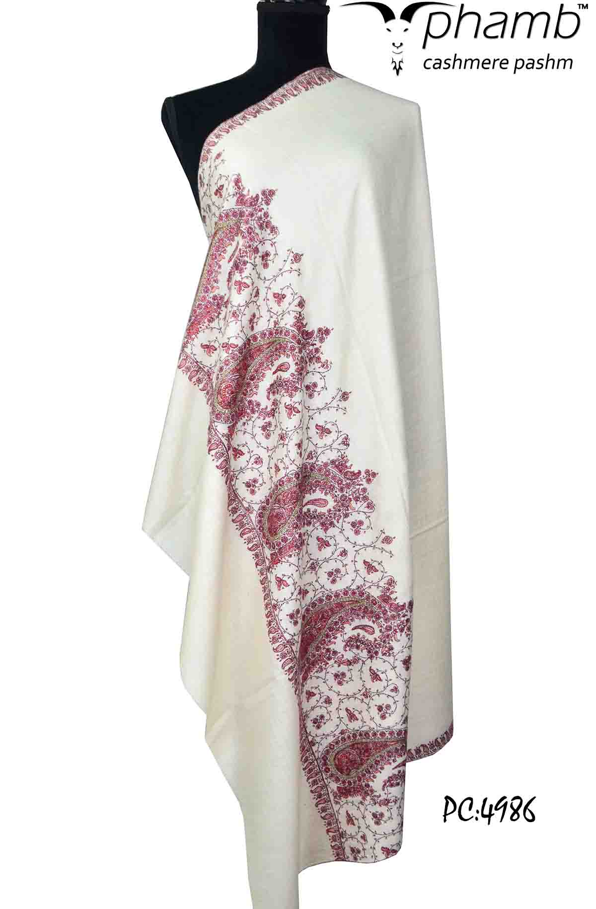 white palla emb. shawl - 4986