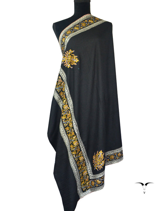 Sozni & Tilla Embroidered Black Shawl 5092