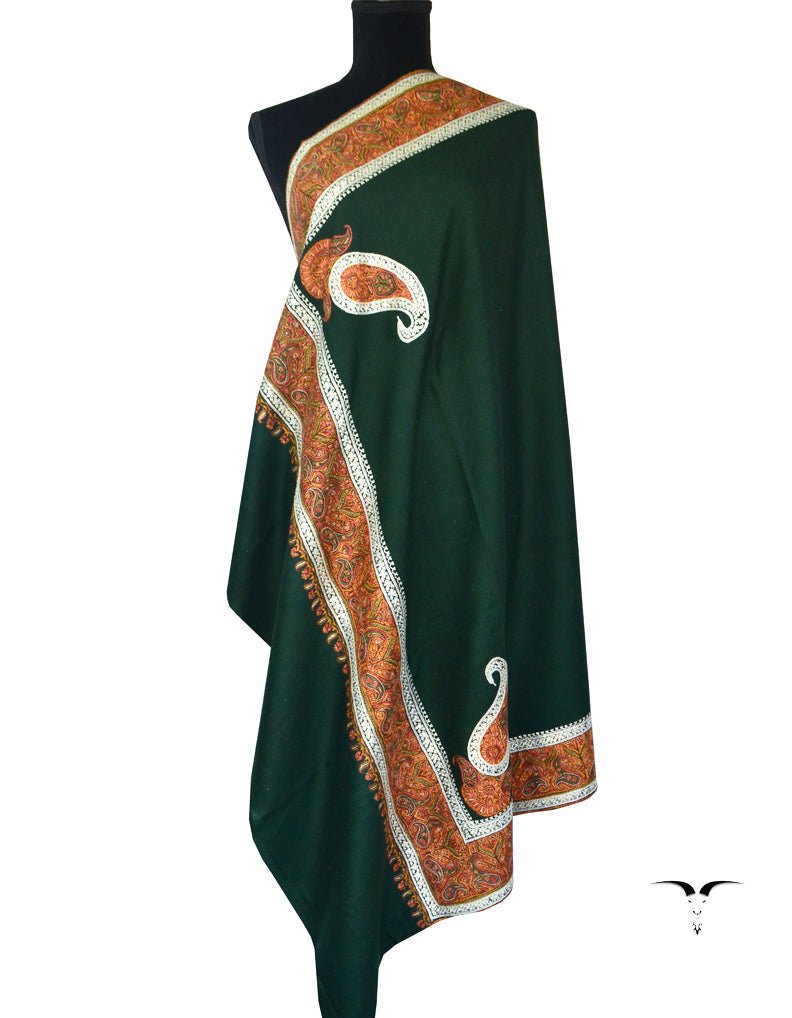 Sozni & Tilla Embroidered Green Shawl 5093
