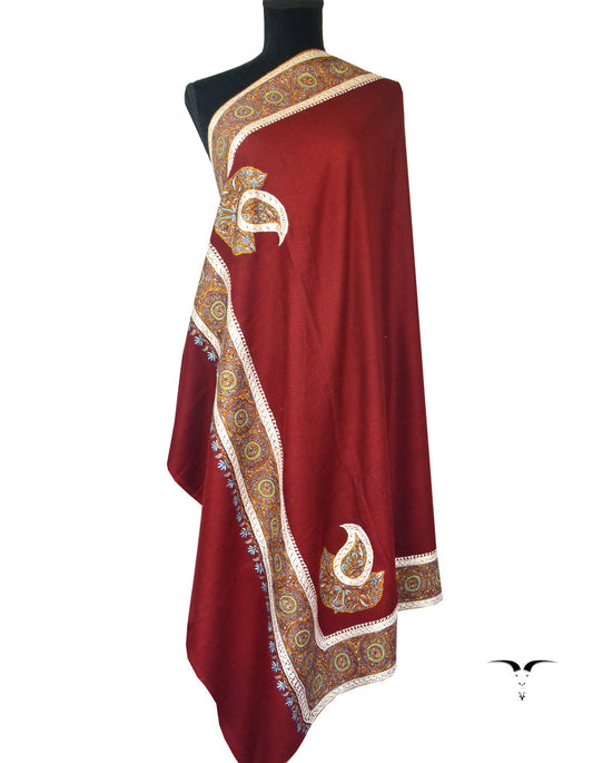 Sozni & Tilla Embroidered Maroon Shawl 5094