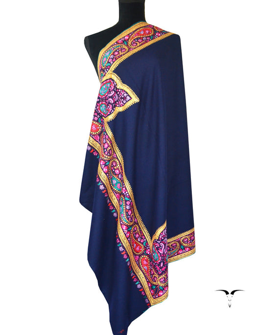 Sozni & Tilla Embroidered Navy Blue Shawl 5096