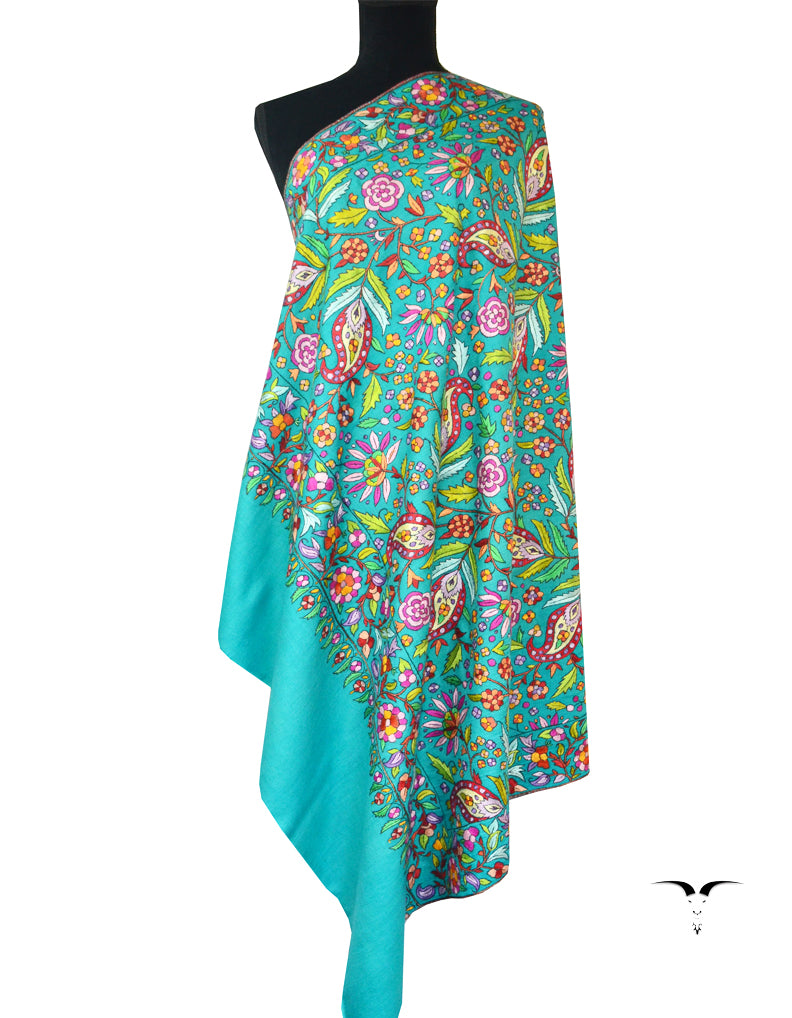 Sozni Embroidered Turquoise Shawl 5097