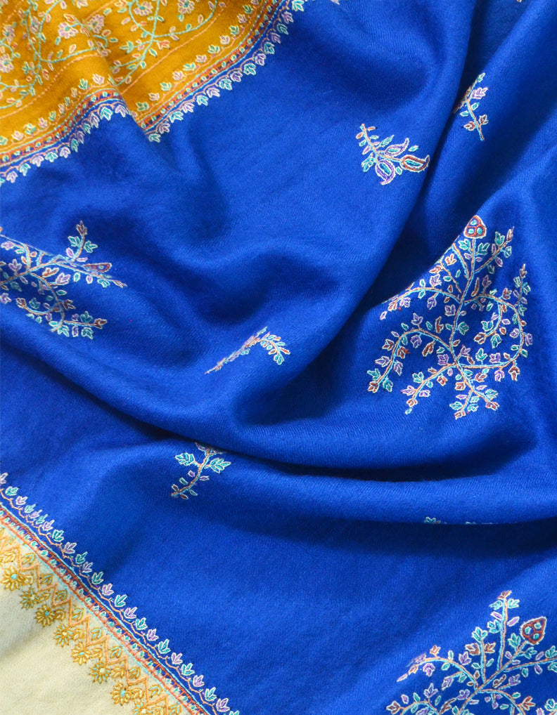 Sozni Embroidered Blue & White Shawl 5098