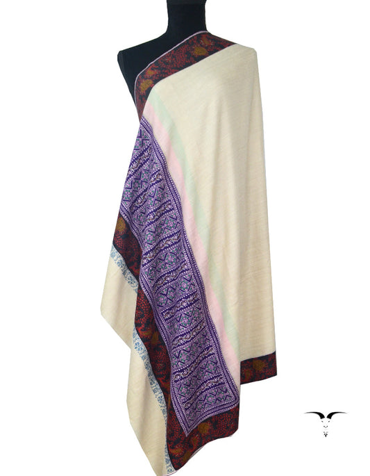 Kalamkari Sozni Pashmina Shawl White 5167
